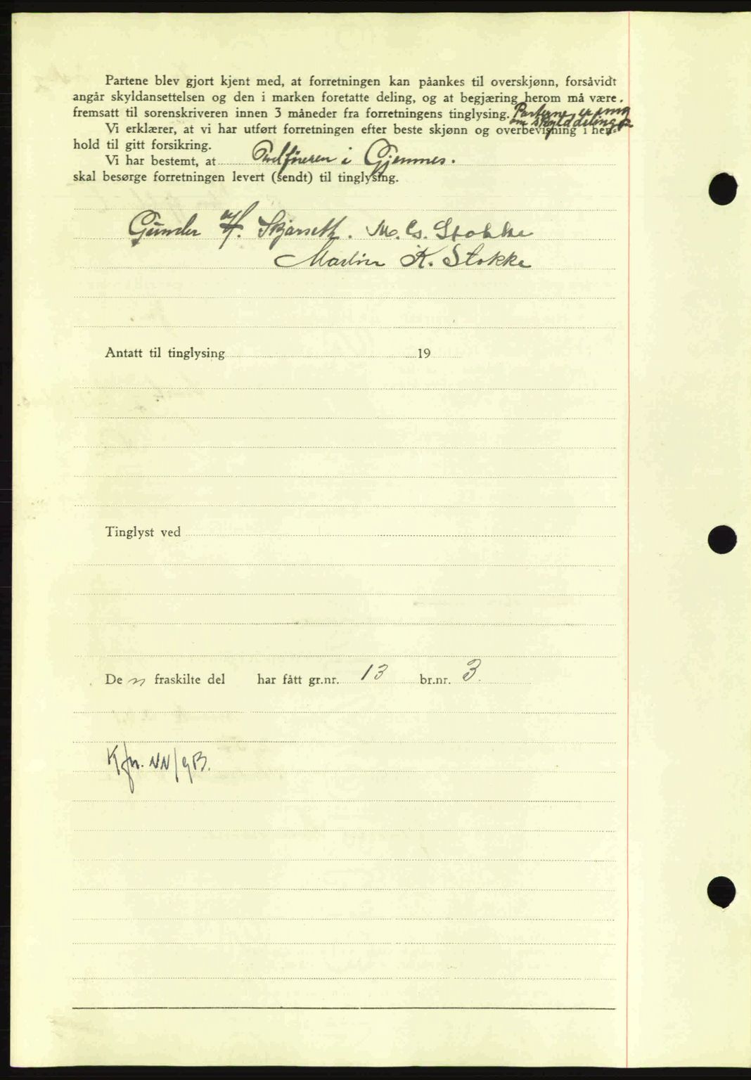 Nordmøre sorenskriveri, AV/SAT-A-4132/1/2/2Ca: Mortgage book no. A91, 1941-1942, Diary no: : 43/1942