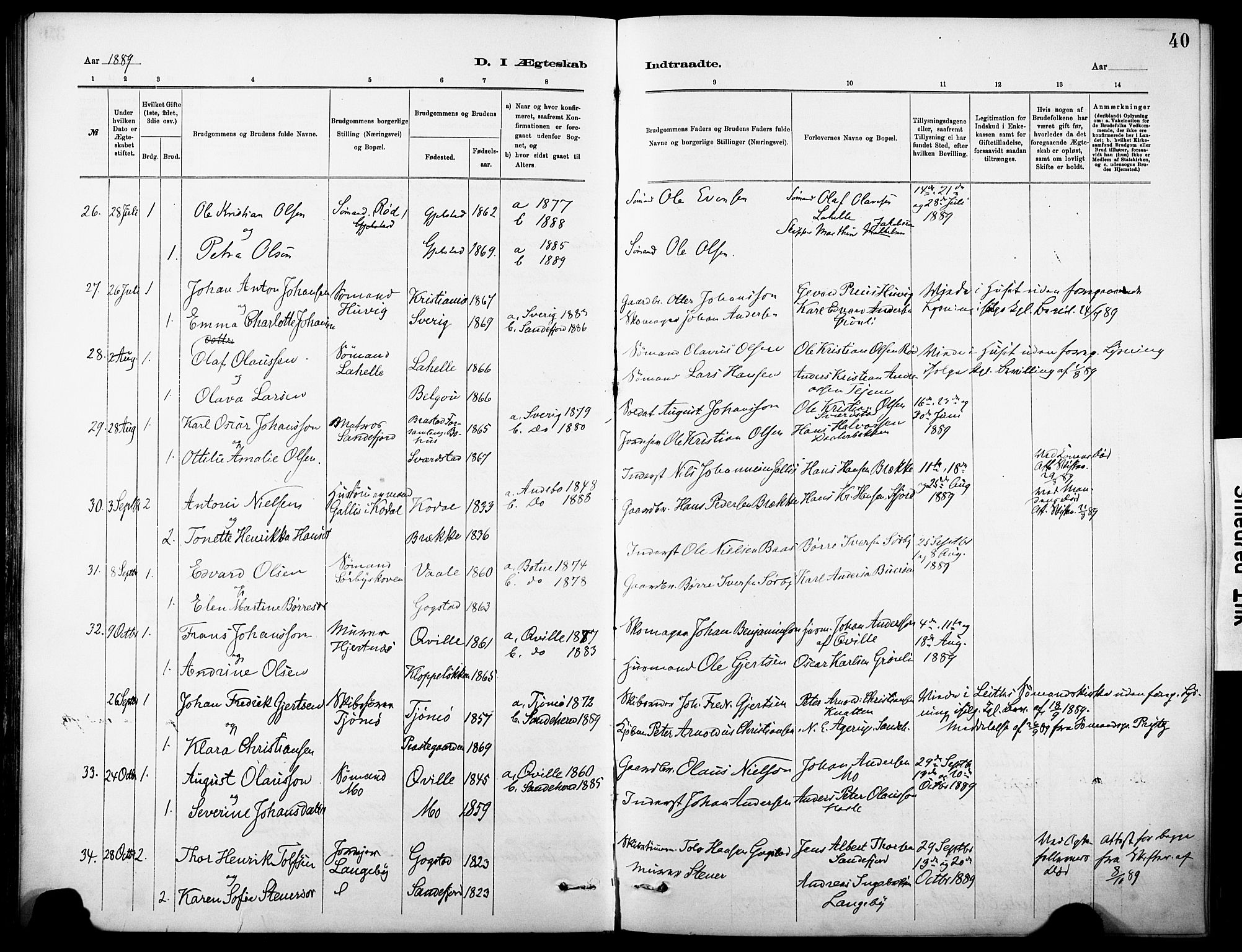 Sandar kirkebøker, SAKO/A-243/F/Fa/L0013: Parish register (official) no. 13, 1883-1895, p. 40