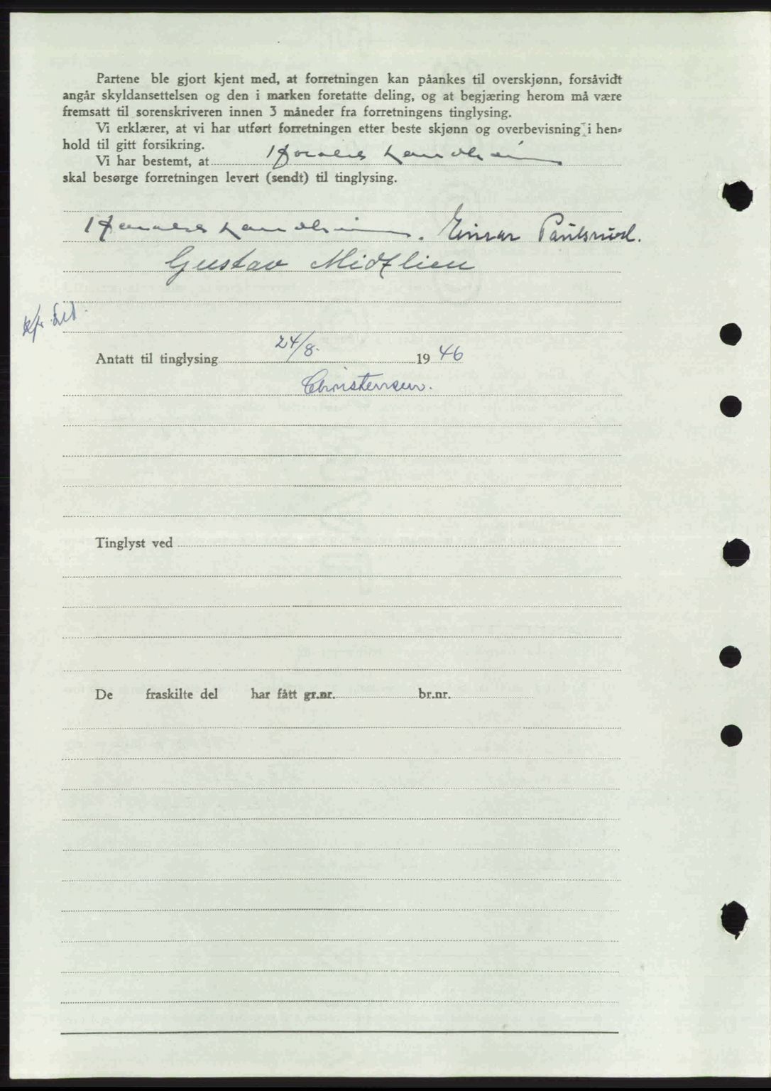 Sør-Gudbrandsdal tingrett, SAH/TING-004/H/Hb/Hbd/L0016: Mortgage book no. A16, 1946-1946, Diary no: : 945/1946