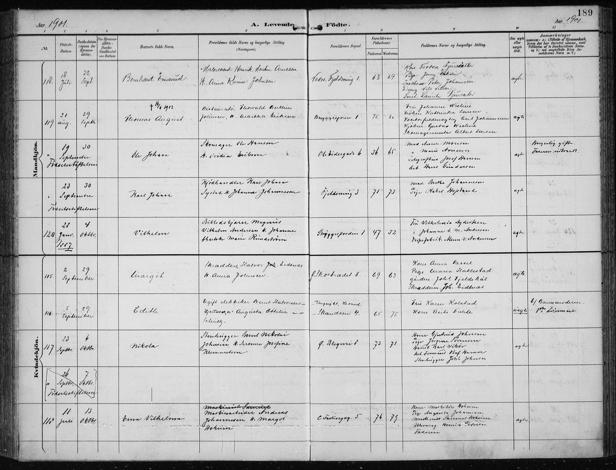 Korskirken sokneprestembete, SAB/A-76101/H/Hab: Parish register (copy) no. B 10, 1896-1905, p. 189