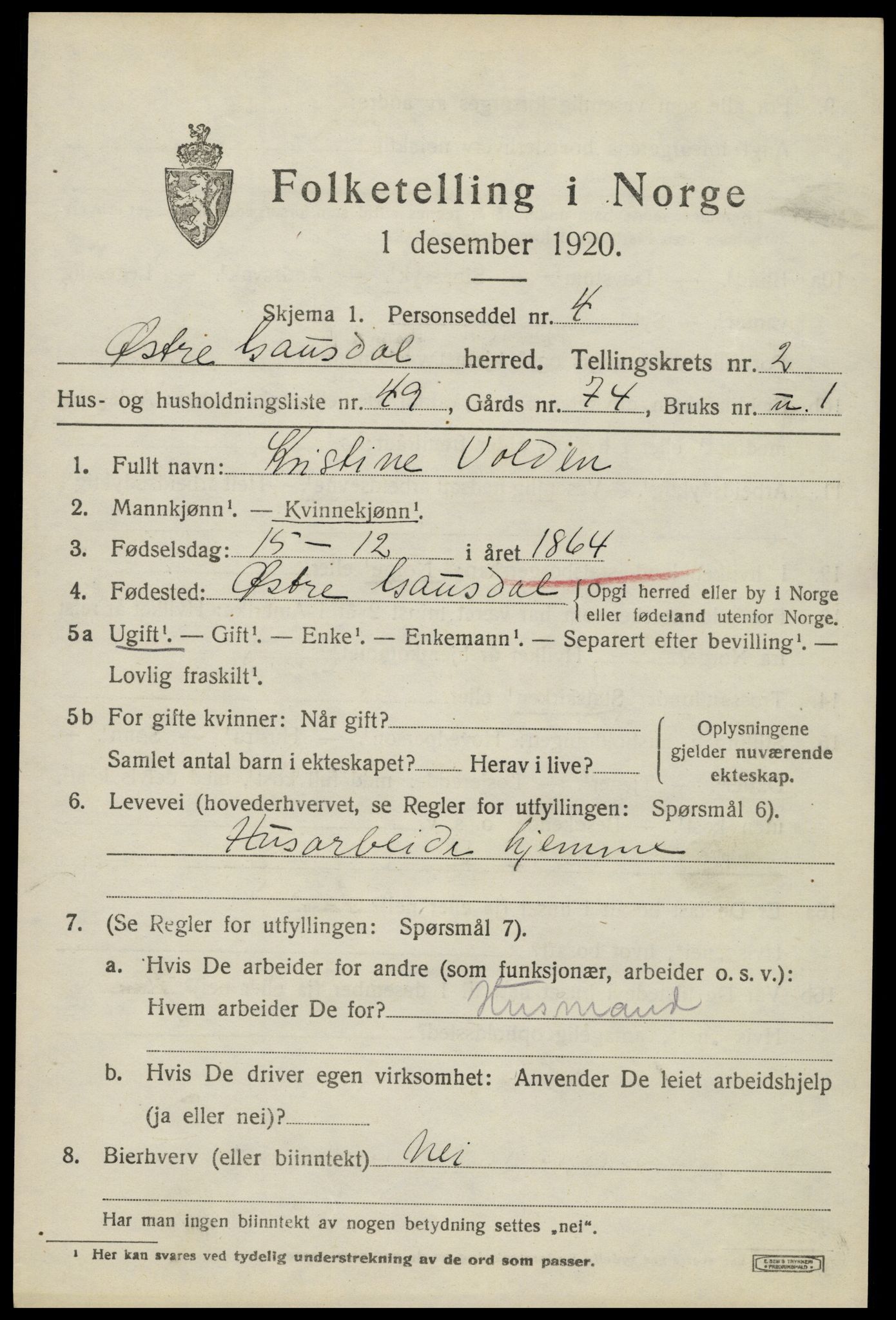 SAH, 1920 census for Østre Gausdal, 1920, p. 1906