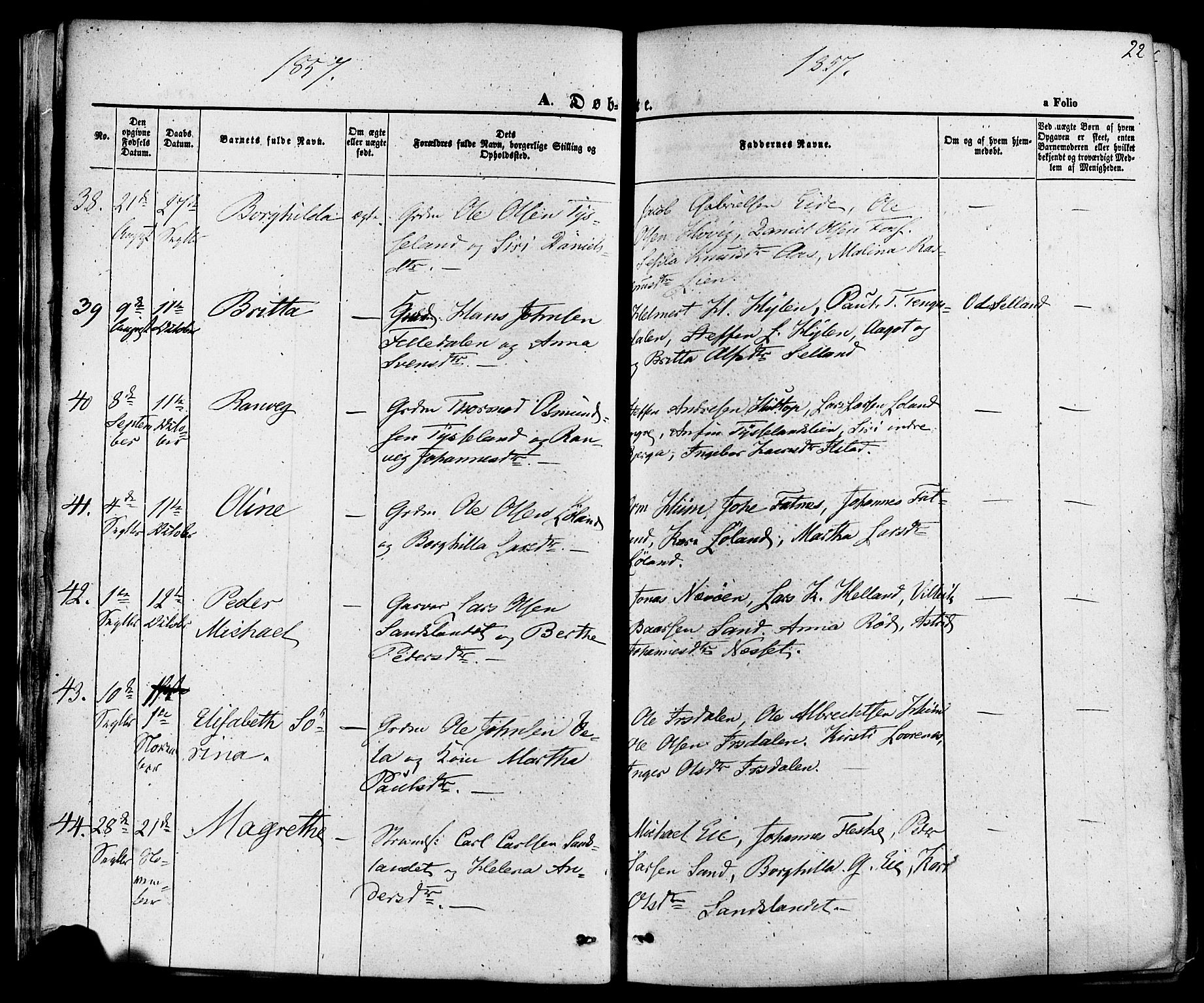 Sand sokneprestkontor, AV/SAST-A-101848/01/III/L0003: Parish register (official) no. A 3, 1854-1879, p. 22