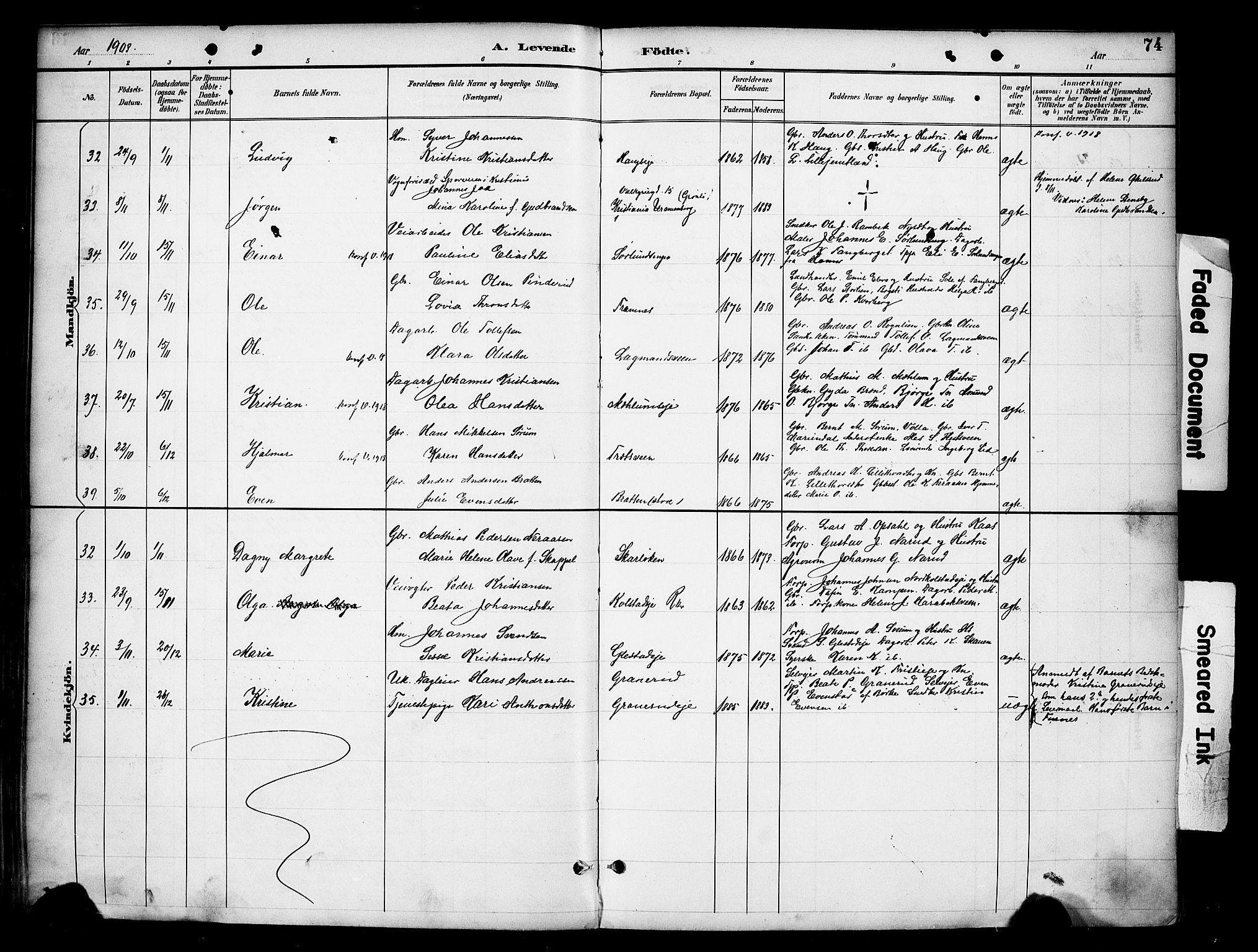 Ringsaker prestekontor, AV/SAH-PREST-014/K/Ka/L0016: Parish register (official) no. 16, 1891-1904, p. 74