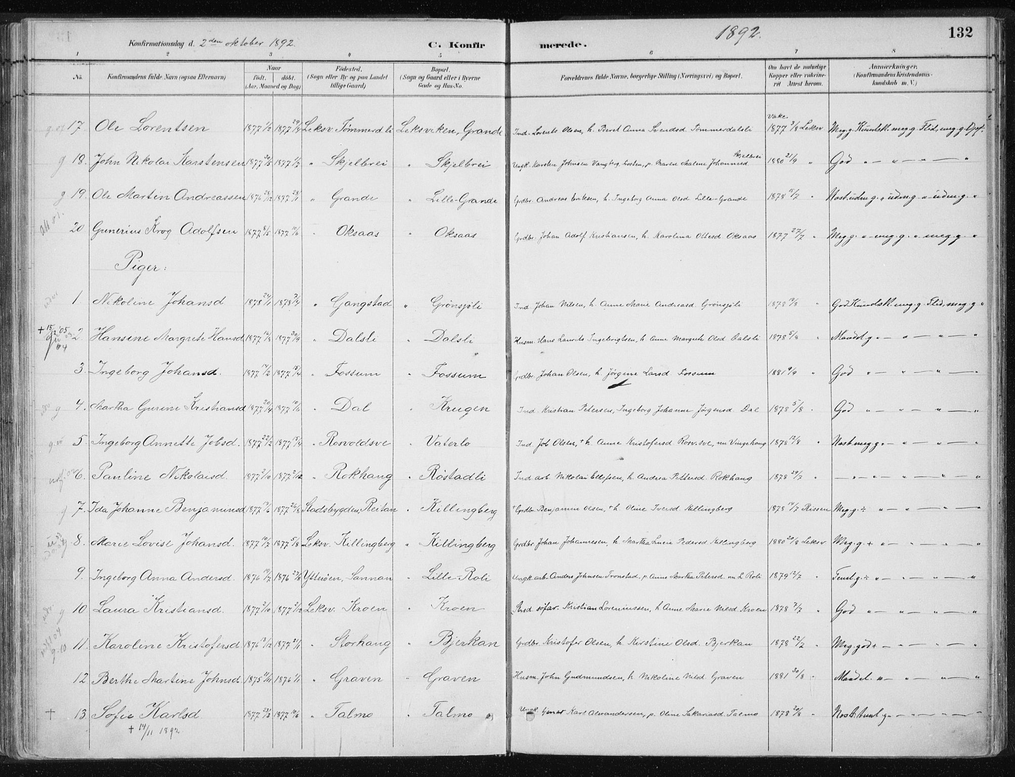 Ministerialprotokoller, klokkerbøker og fødselsregistre - Nord-Trøndelag, AV/SAT-A-1458/701/L0010: Parish register (official) no. 701A10, 1883-1899, p. 132