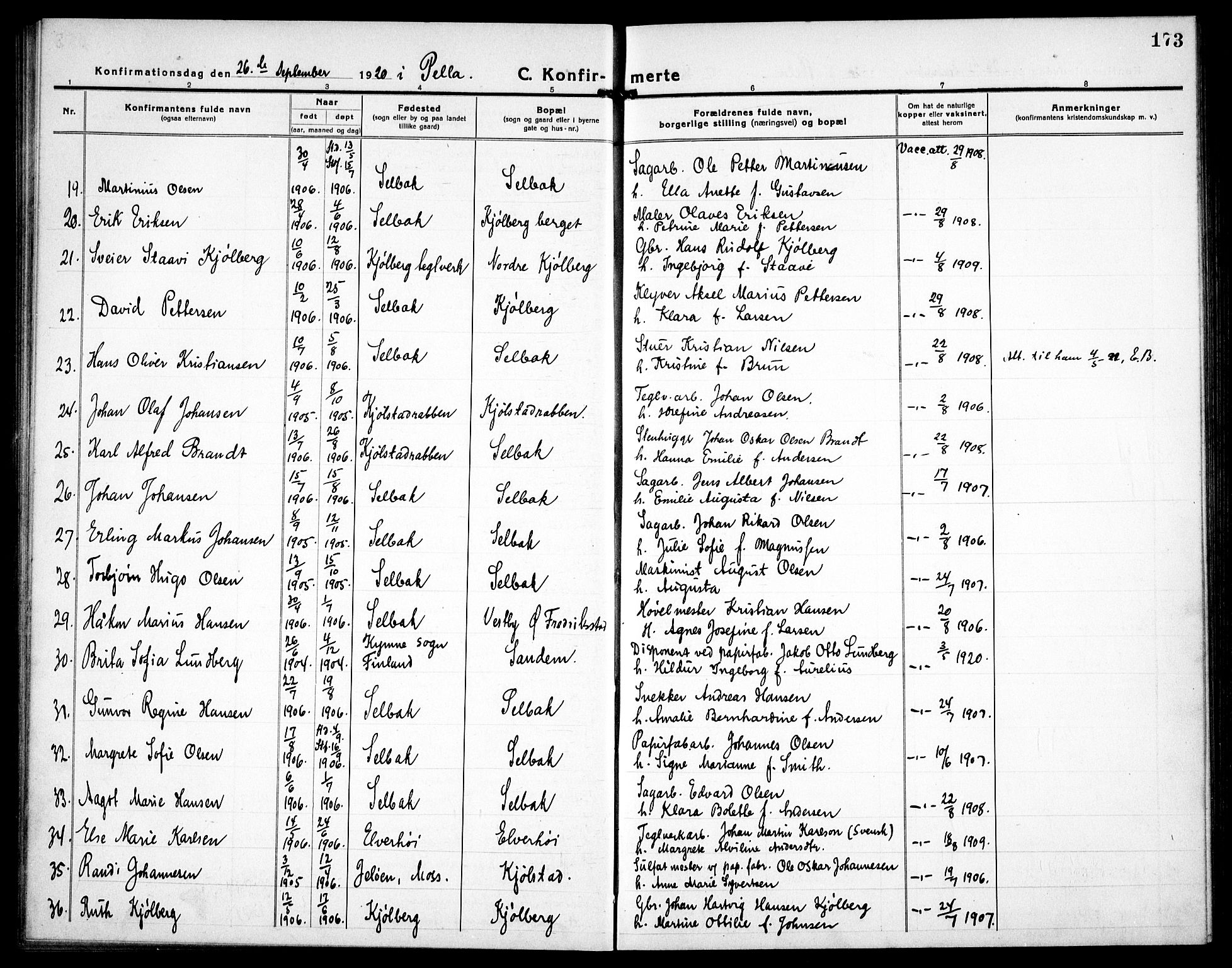 Borge prestekontor Kirkebøker, AV/SAO-A-10903/G/Ga/L0003: Parish register (copy) no. I 3, 1918-1939, p. 173