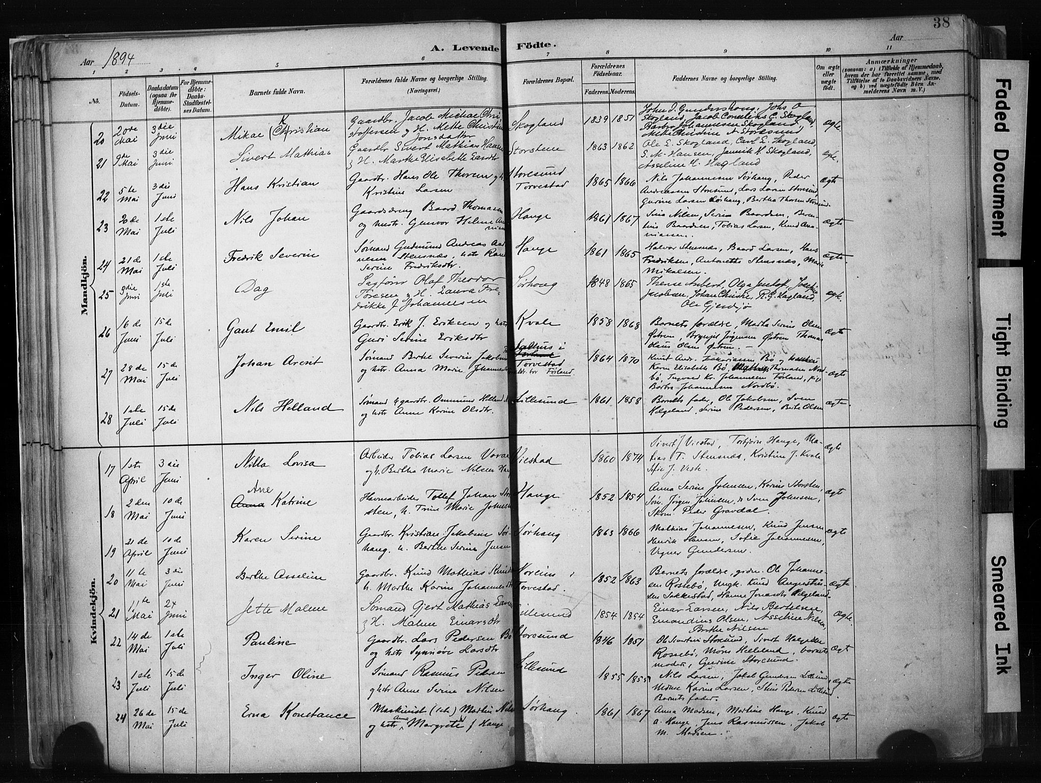 Haugesund sokneprestkontor, AV/SAST-A -101863/H/Ha/Haa/L0004: Parish register (official) no. A 4, 1886-1908, p. 38