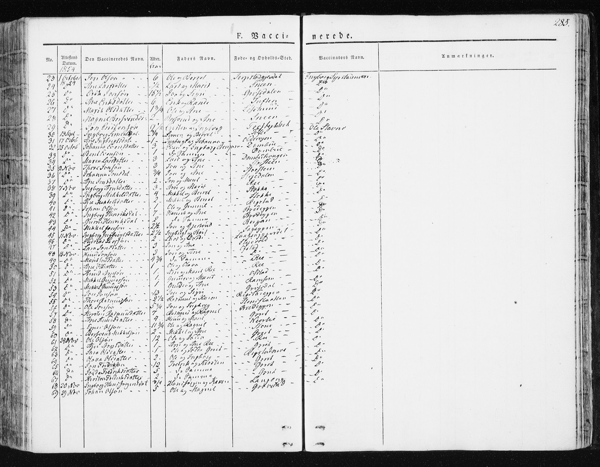 Ministerialprotokoller, klokkerbøker og fødselsregistre - Sør-Trøndelag, AV/SAT-A-1456/672/L0855: Parish register (official) no. 672A07, 1829-1860, p. 285