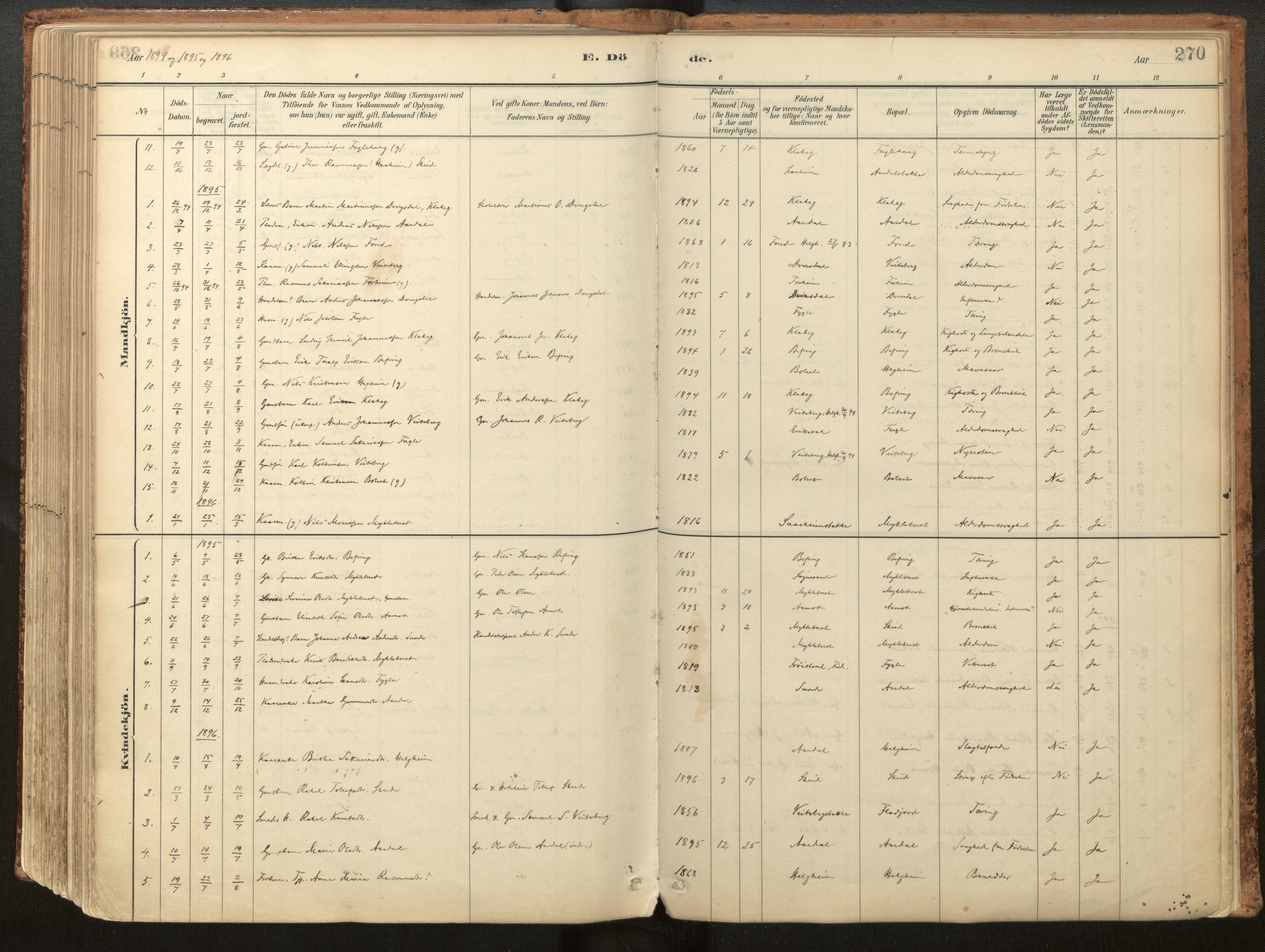 Jølster sokneprestembete, SAB/A-80701/H/Haa/Haac/L0001: Parish register (official) no. C 1, 1882-1928, p. 270