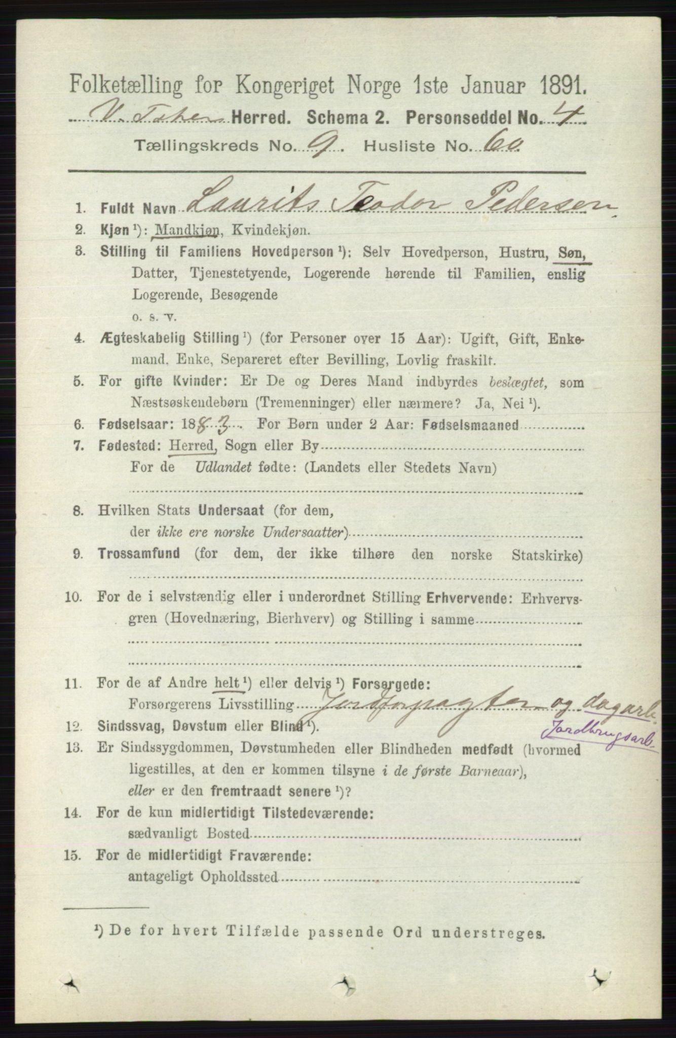 RA, 1891 census for 0529 Vestre Toten, 1891, p. 5932