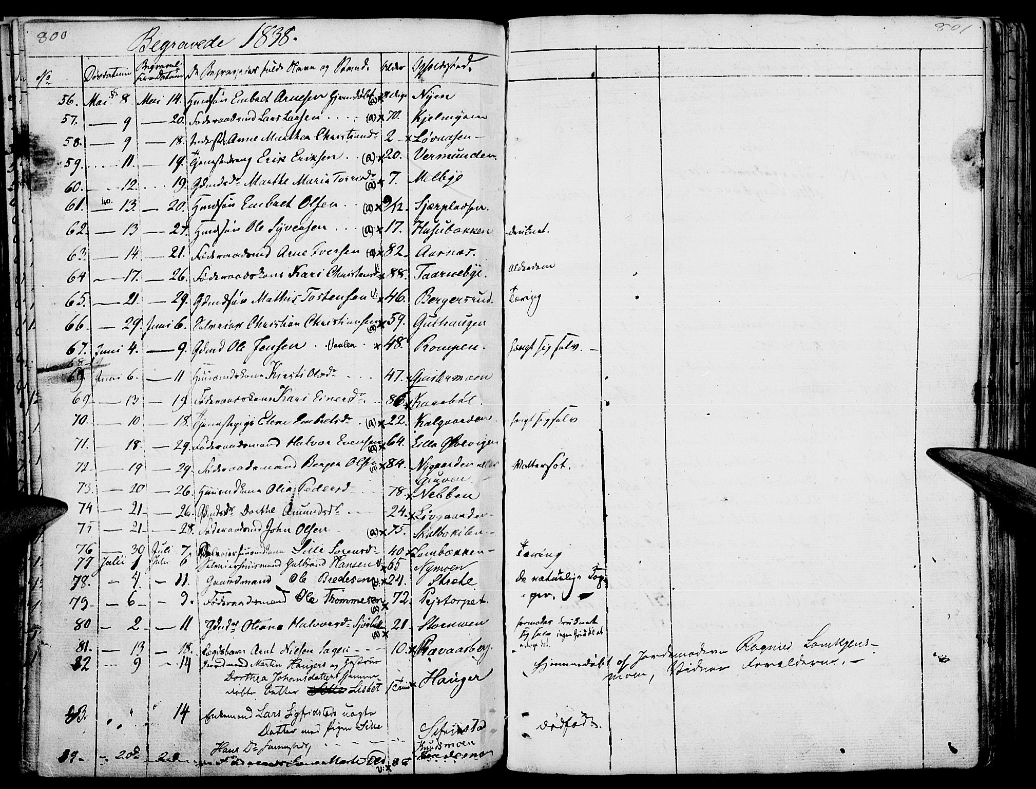 Hof prestekontor, SAH/PREST-038/H/Ha/Haa/L0006: Parish register (official) no. 6, 1822-1841, p. 800-801
