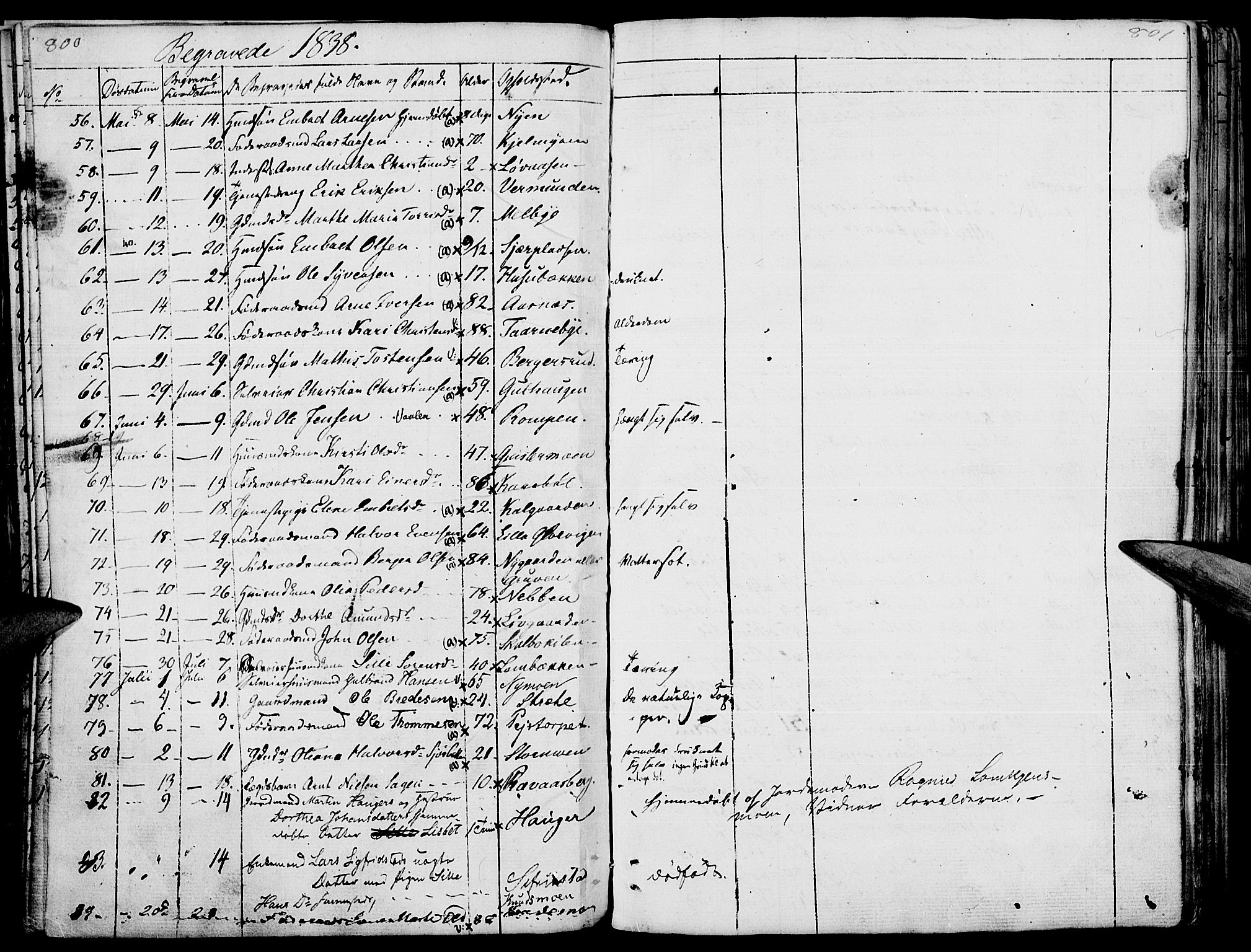 Hof prestekontor, AV/SAH-PREST-038/H/Ha/Haa/L0006: Parish register (official) no. 6, 1822-1841, p. 800-801