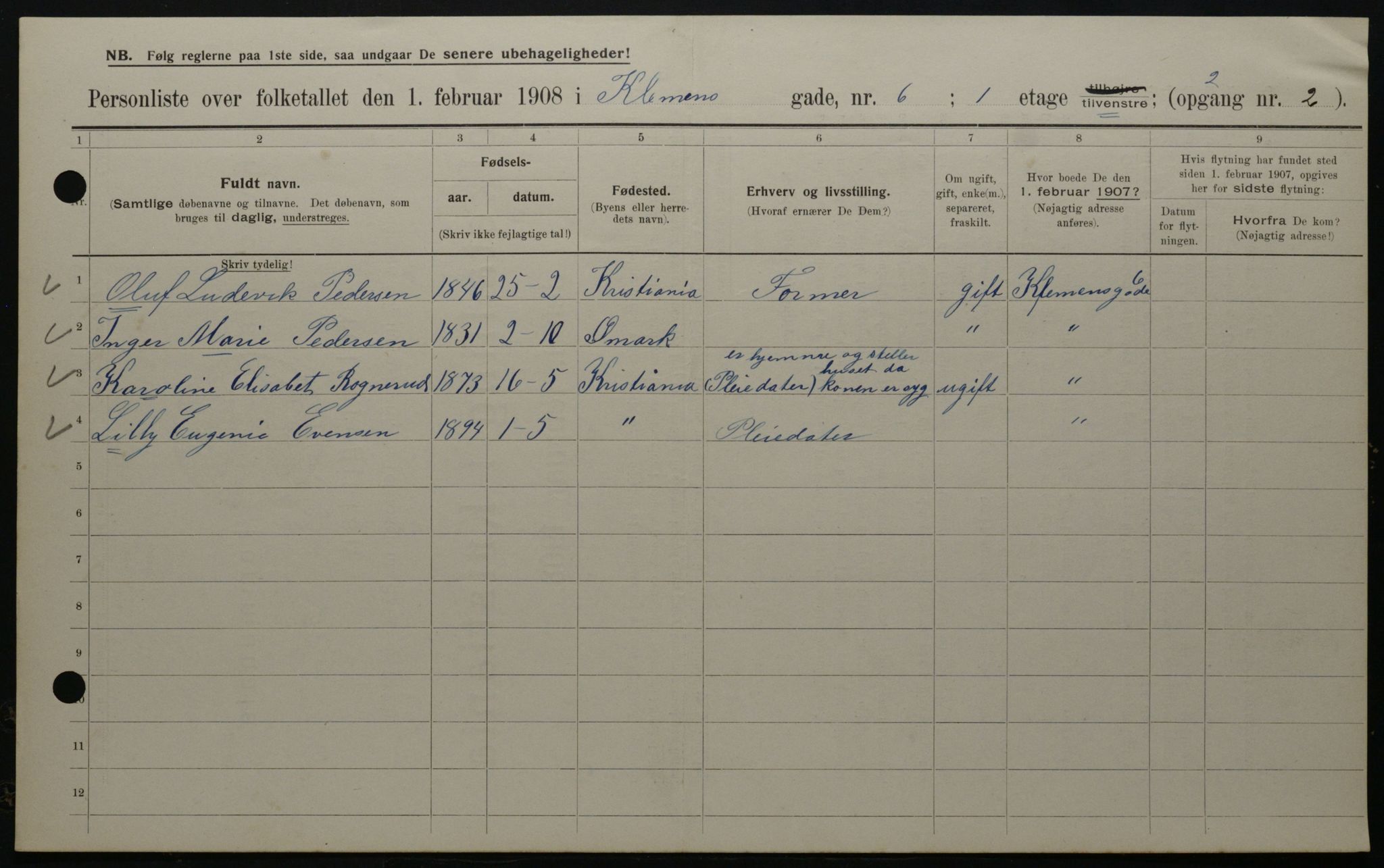 OBA, Municipal Census 1908 for Kristiania, 1908, p. 12066