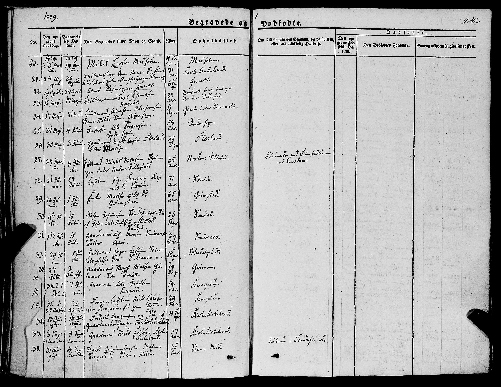 Fana Sokneprestembete, AV/SAB-A-75101/H/Haa/Haaa/L0008: Parish register (official) no. A 8, 1829-1851, p. 242