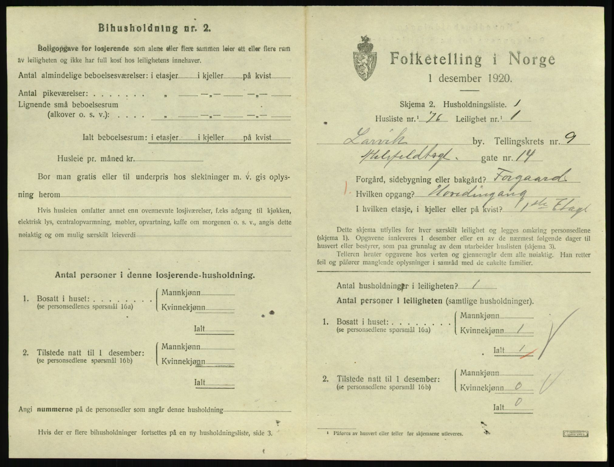 SAKO, 1920 census for Larvik, 1920, p. 7294