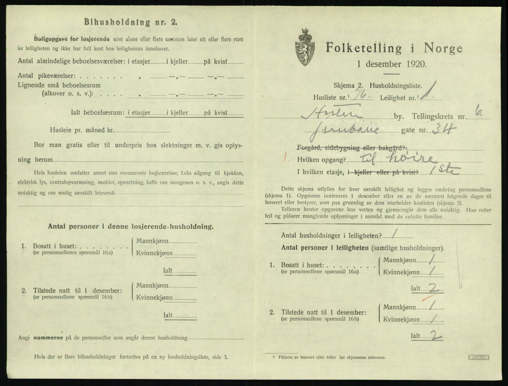 SAKO, 1920 census for Horten, 1920, p. 6639