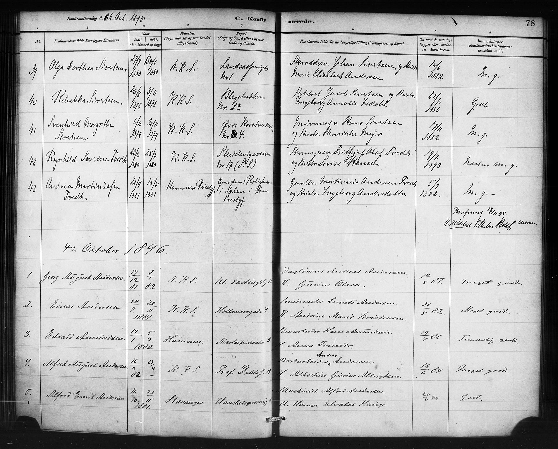 Korskirken sokneprestembete, SAB/A-76101/H/Haa/L0071: Curate's parish register no. A 6, 1885-1912, p. 78
