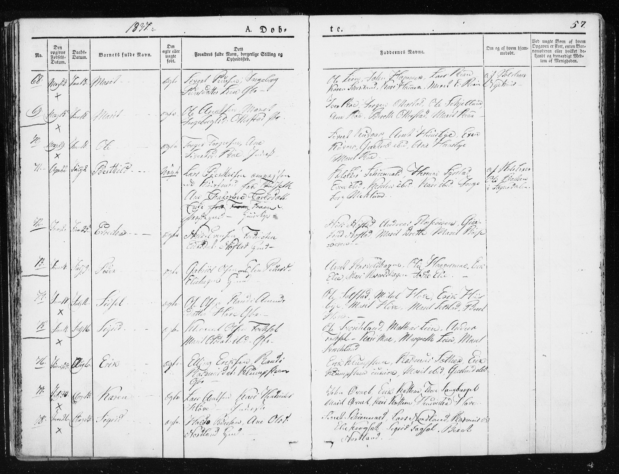 Ministerialprotokoller, klokkerbøker og fødselsregistre - Sør-Trøndelag, AV/SAT-A-1456/665/L0771: Parish register (official) no. 665A06, 1830-1856, p. 57