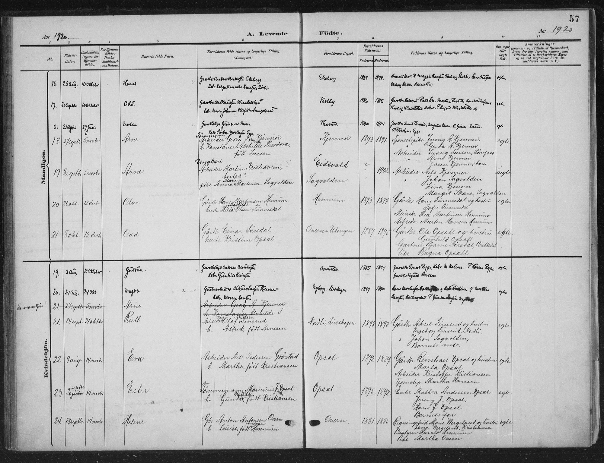 Lier kirkebøker, AV/SAKO-A-230/G/Gc/L0002: Parish register (copy) no. III 2, 1903-1938, p. 57