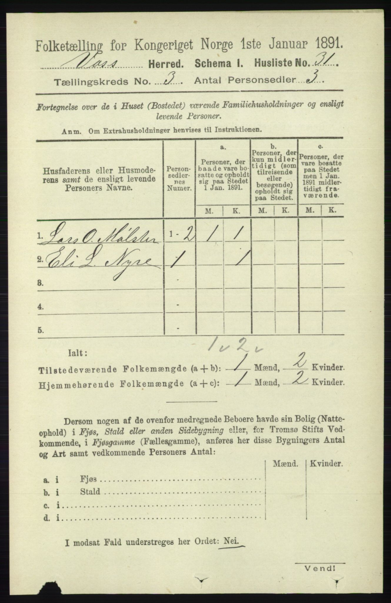 RA, 1891 census for 1235 Voss, 1891, p. 1163