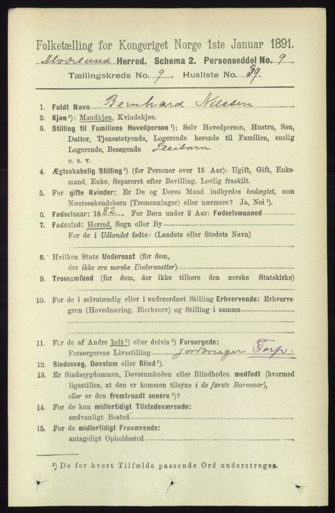 RA, 1891 census for 1257 Alversund, 1891, p. 3362