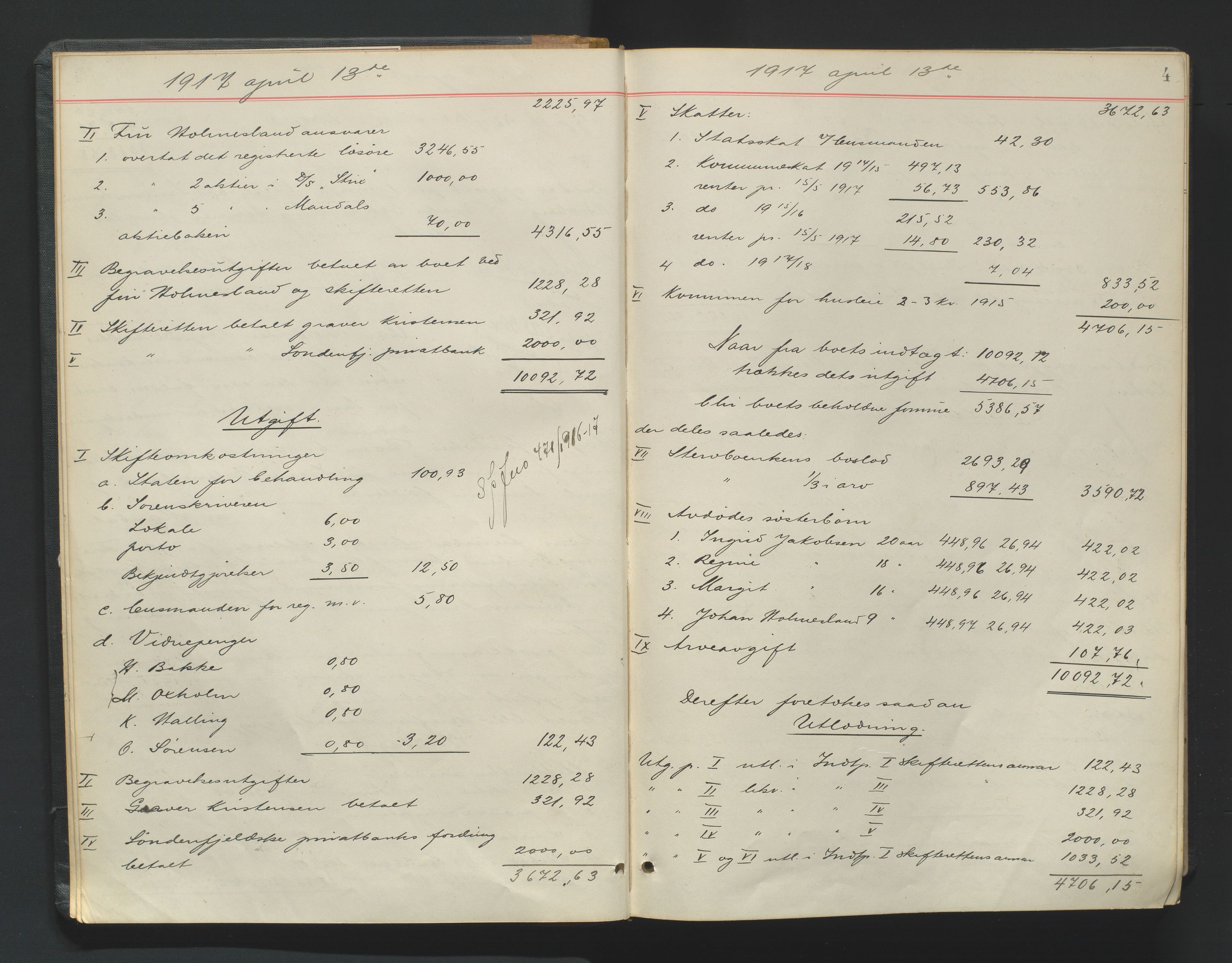 Mandal sorenskriveri, SAK/1221-0005/001/H/Hc/L0099: Skifteutlodningsprotokoll nr 8, 1917-1923, p. 4