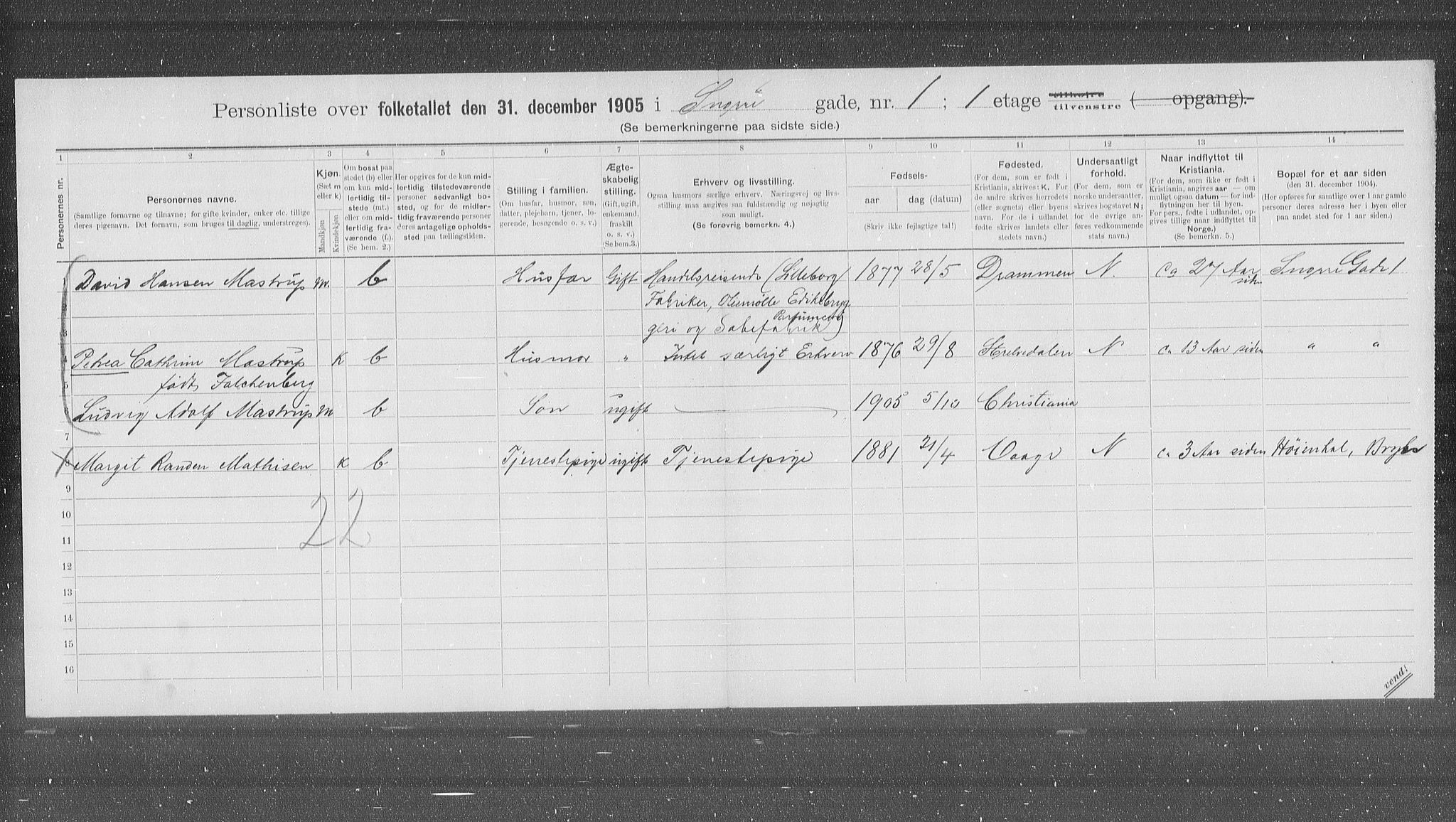 OBA, Municipal Census 1905 for Kristiania, 1905, p. 50900