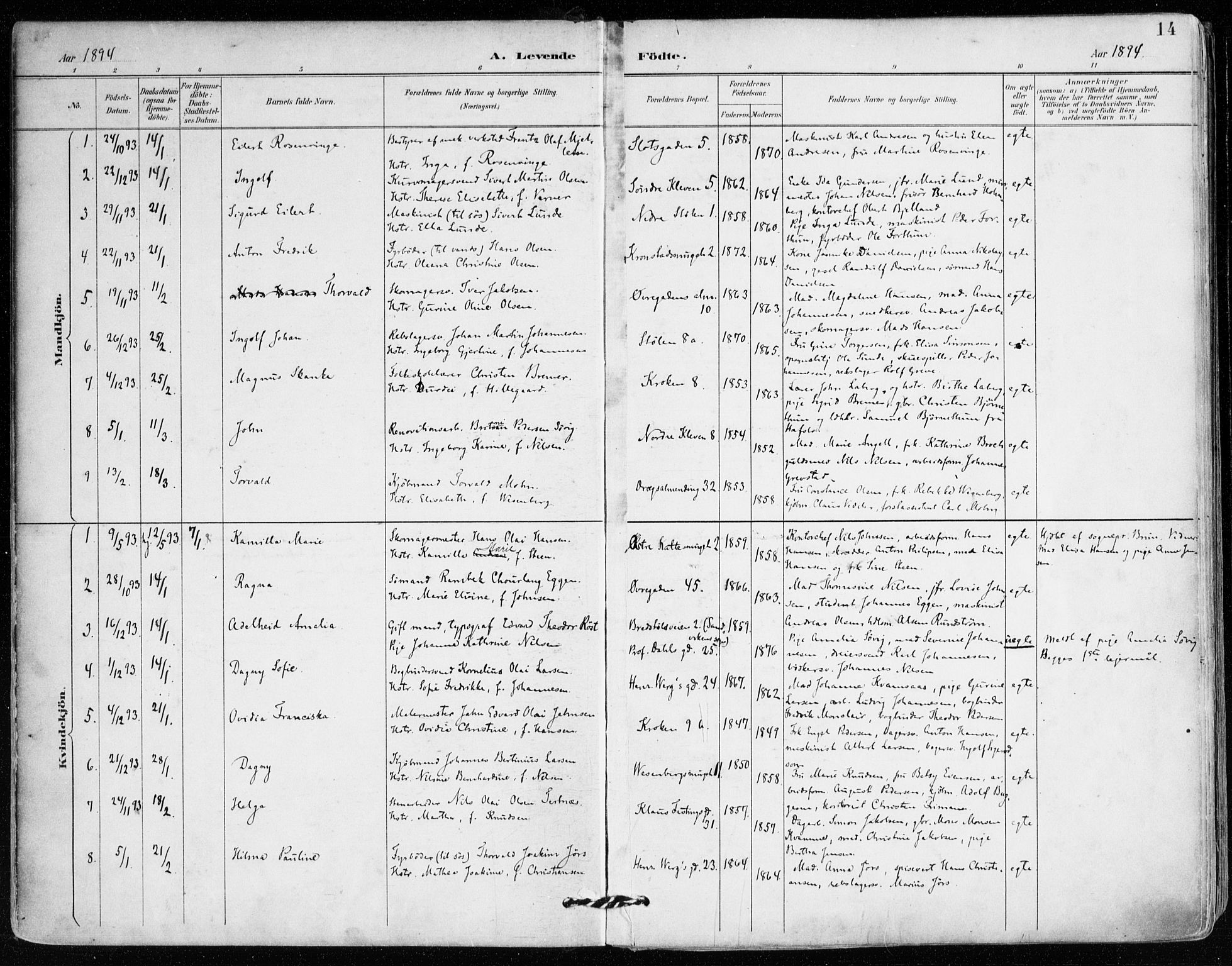 Mariakirken Sokneprestembete, SAB/A-76901/H/Haa/L0008: Parish register (official) no. A 8, 1893-1942, p. 14
