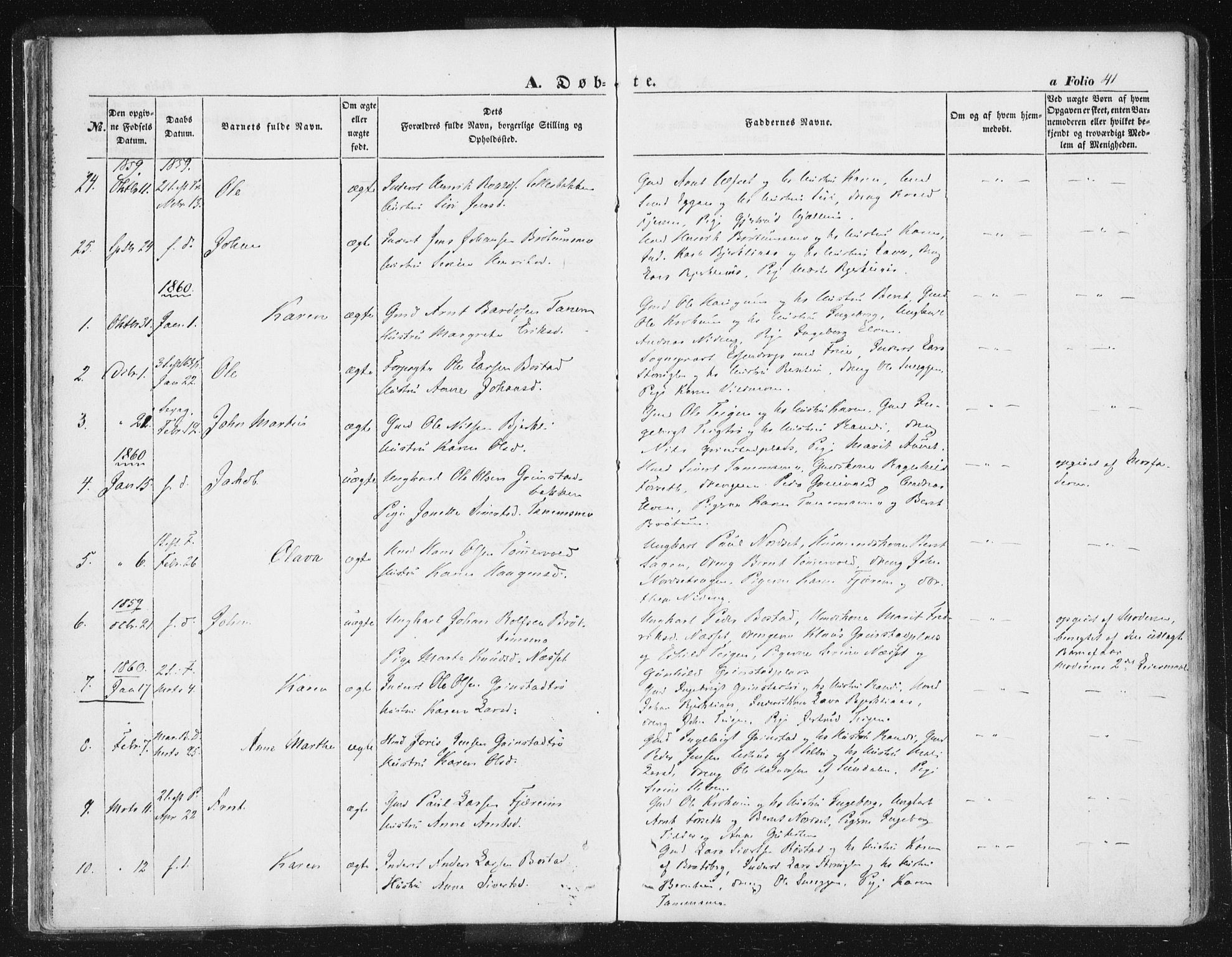 Ministerialprotokoller, klokkerbøker og fødselsregistre - Sør-Trøndelag, SAT/A-1456/618/L0441: Parish register (official) no. 618A05, 1843-1862, p. 41