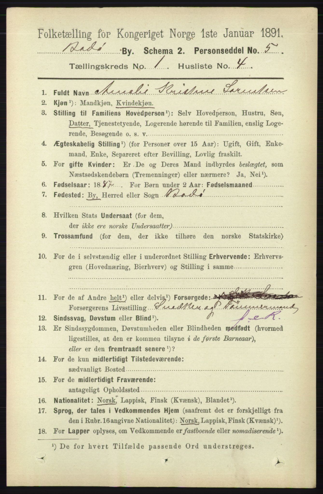 RA, 1891 census for 1804 Bodø, 1891, p. 148