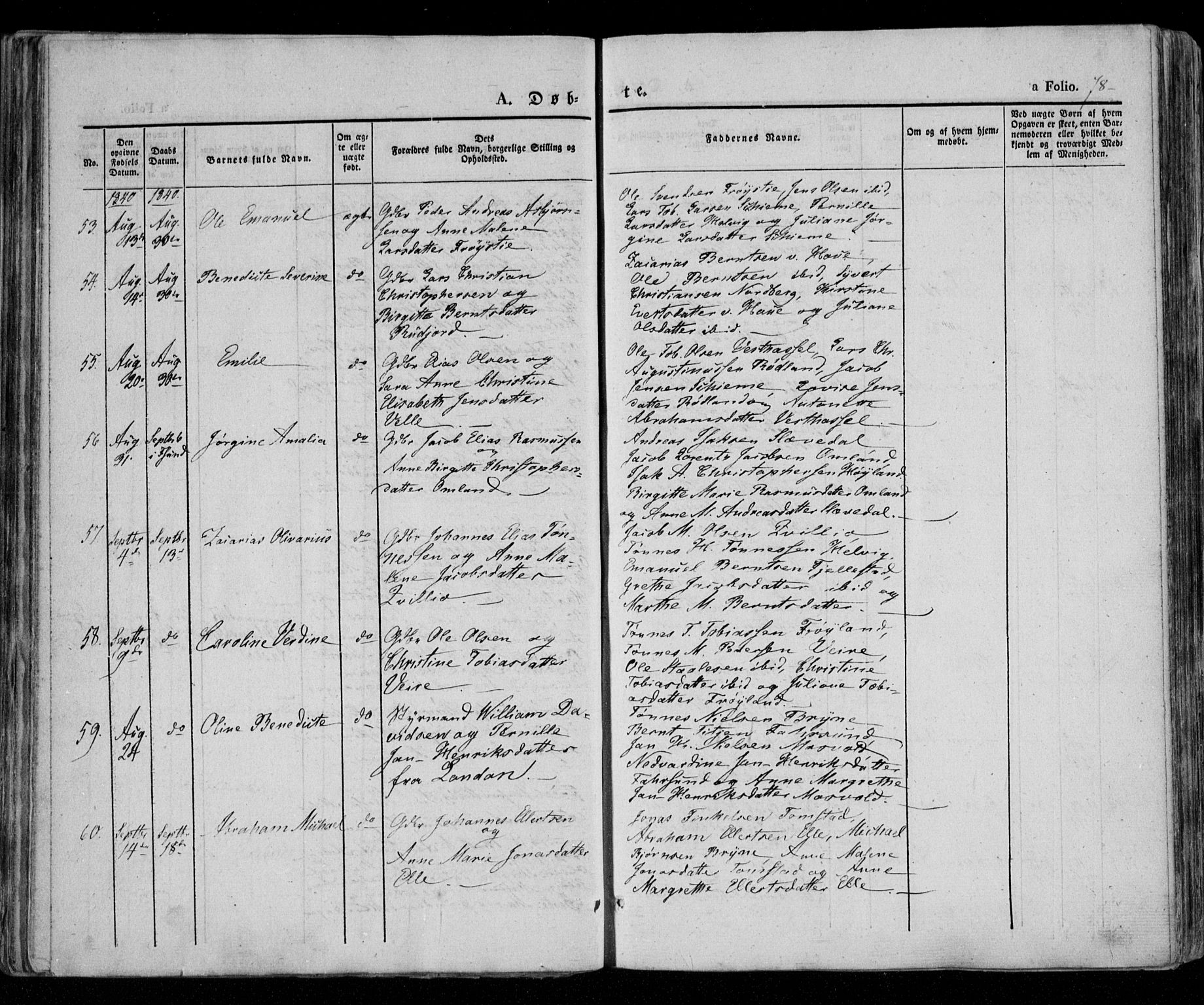 Lista sokneprestkontor, AV/SAK-1111-0027/F/Fa/L0009: Parish register (official) no. A 9, 1835-1846, p. 78