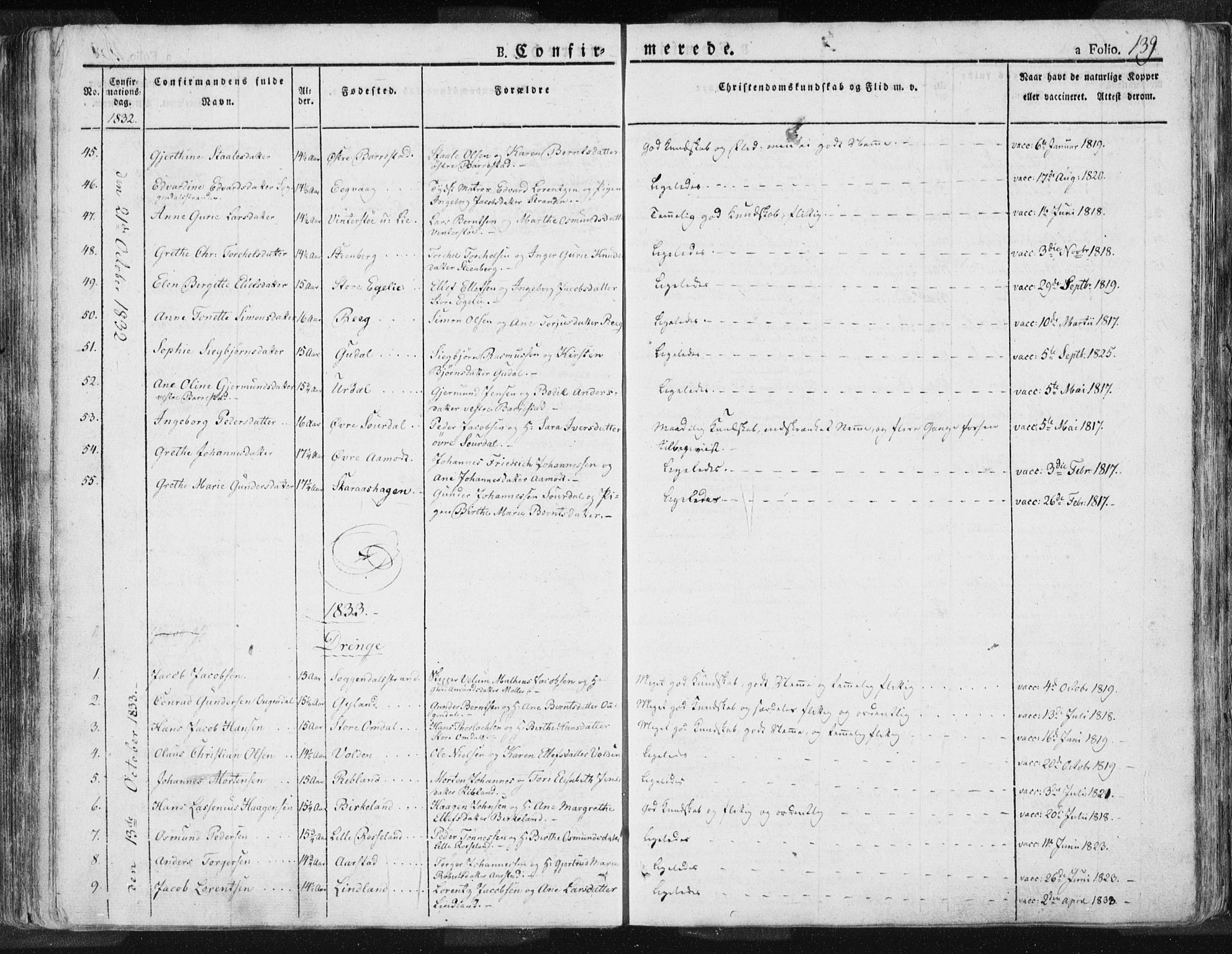 Sokndal sokneprestkontor, AV/SAST-A-101808: Parish register (official) no. A 7.1, 1826-1842, p. 139