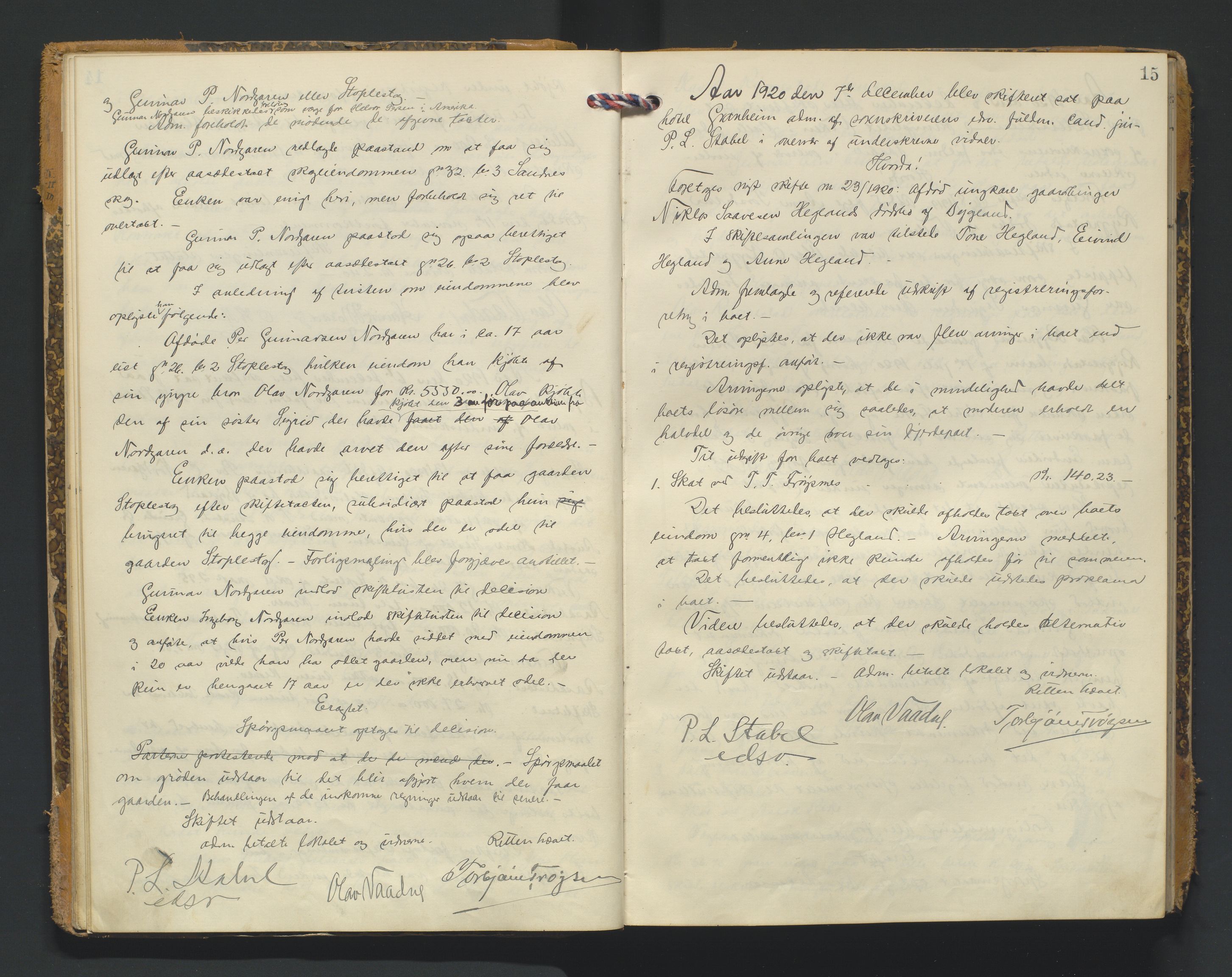 Setesdal sorenskriveri, AV/SAK-1221-0011/H/Hc/L0040: Skifteforhandlingsprotokoll nr 12, 1920-1927, p. 15