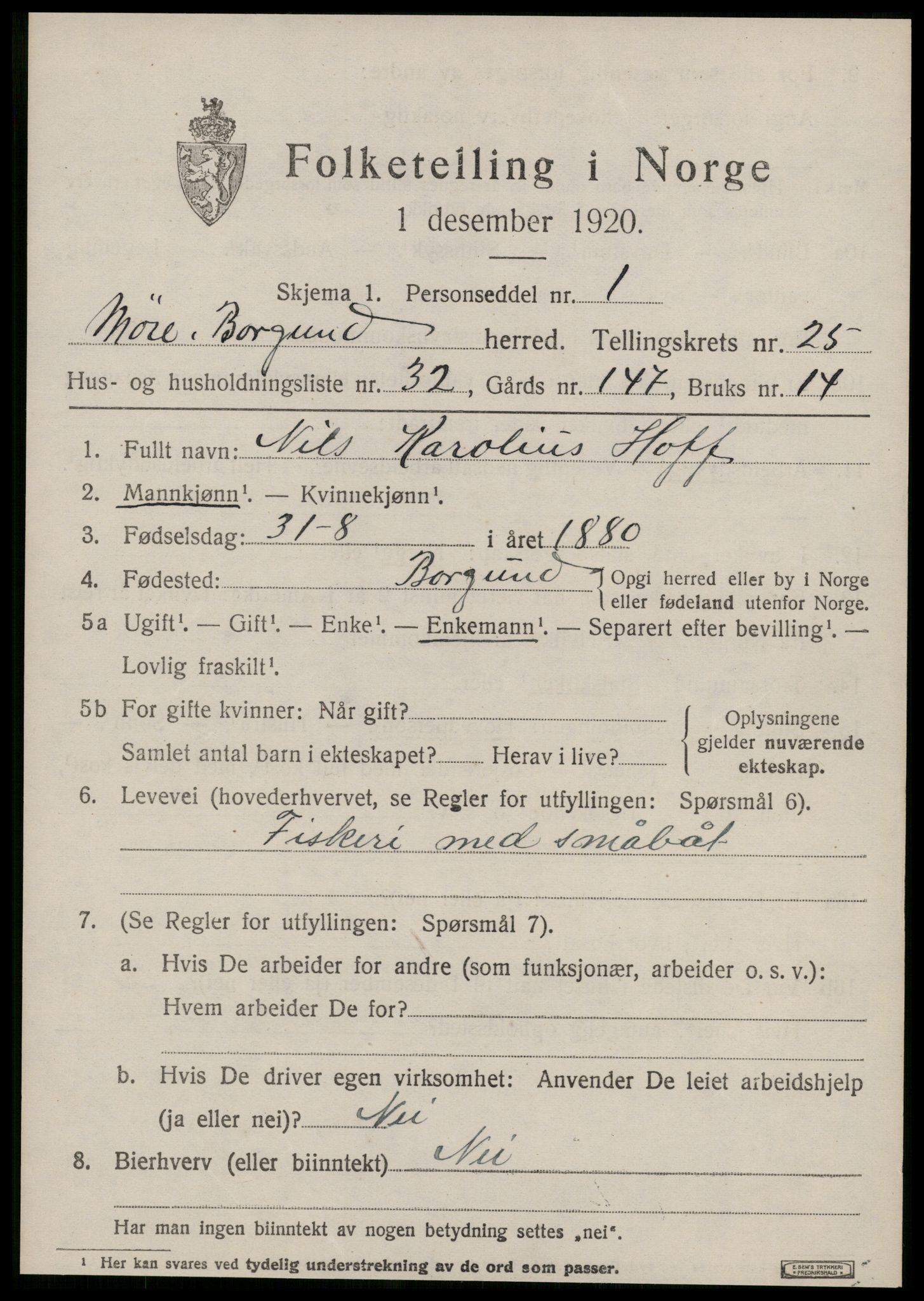 SAT, 1920 census for Borgund, 1920, p. 17326