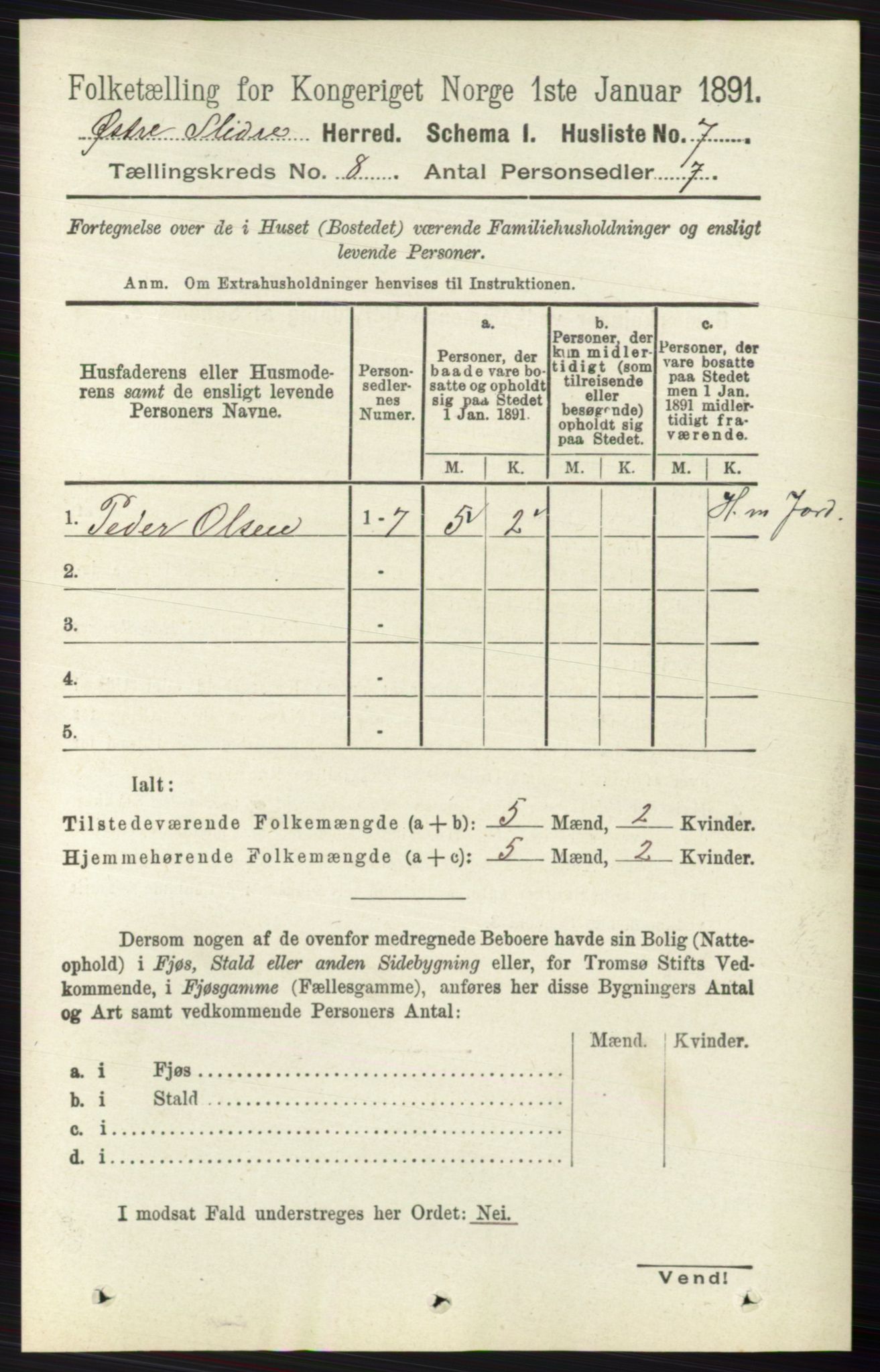 RA, 1891 census for 0544 Øystre Slidre, 1891, p. 2468