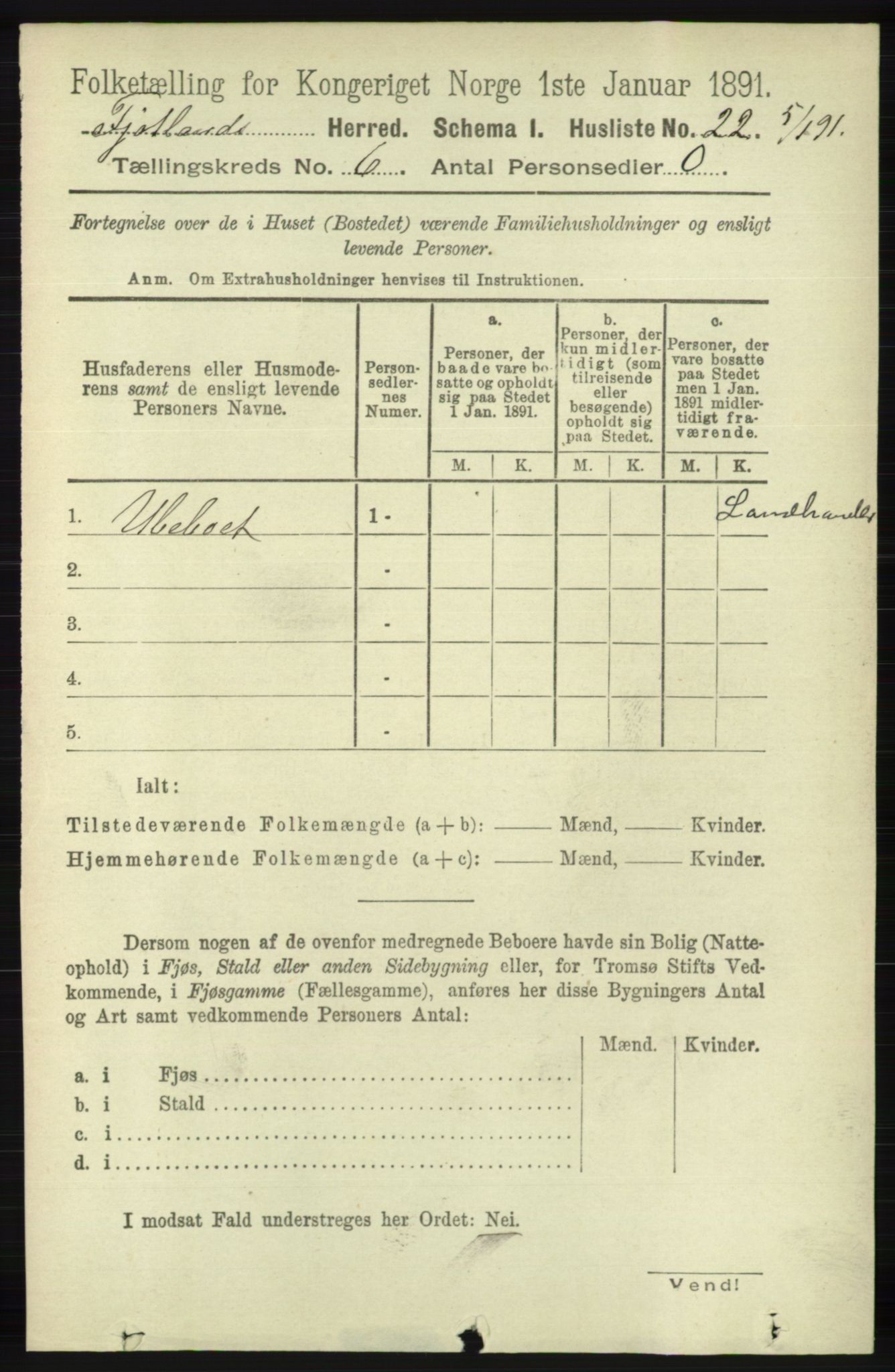 RA, 1891 census for 1036 Fjotland, 1891, p. 858