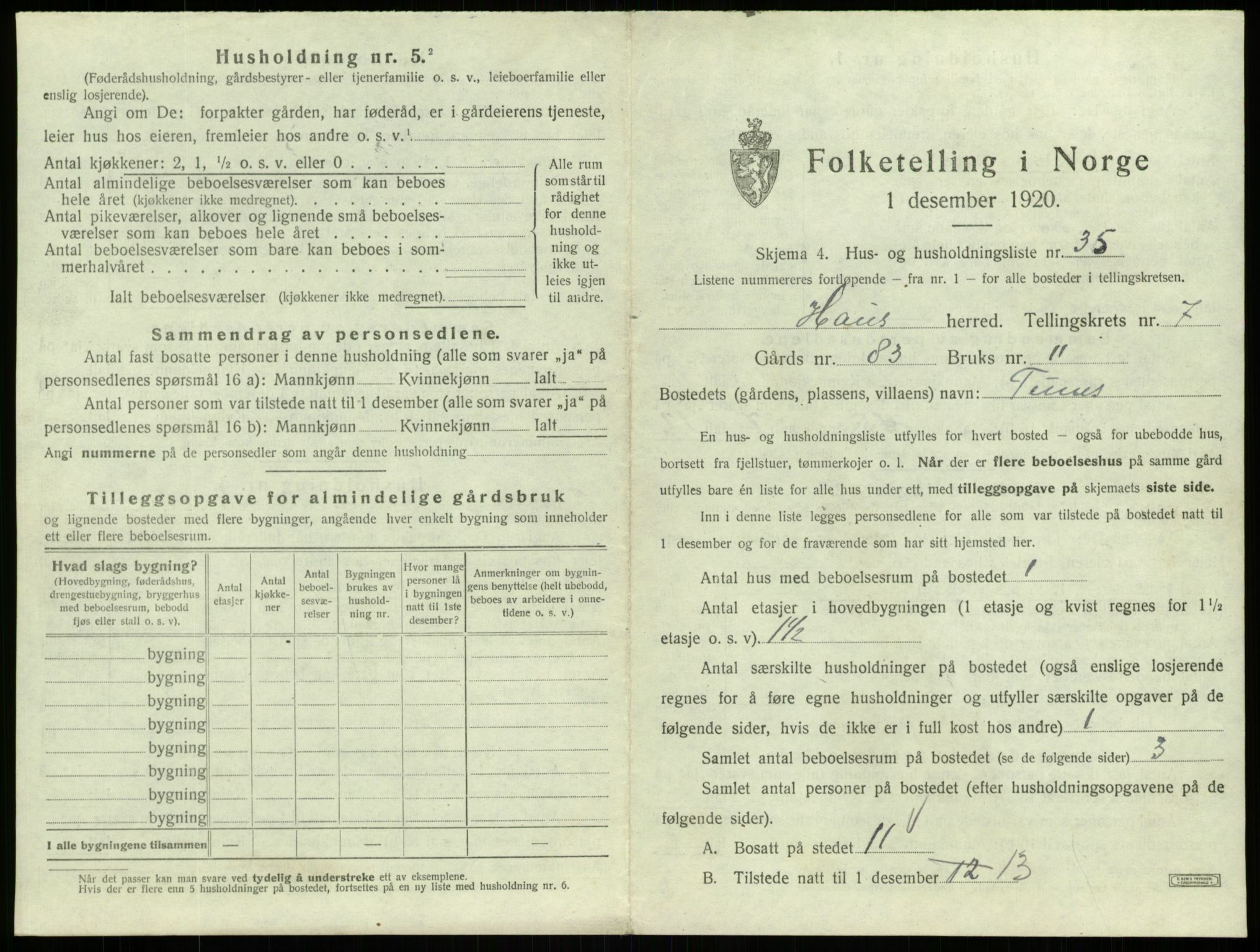 SAB, 1920 census for Haus, 1920, p. 489