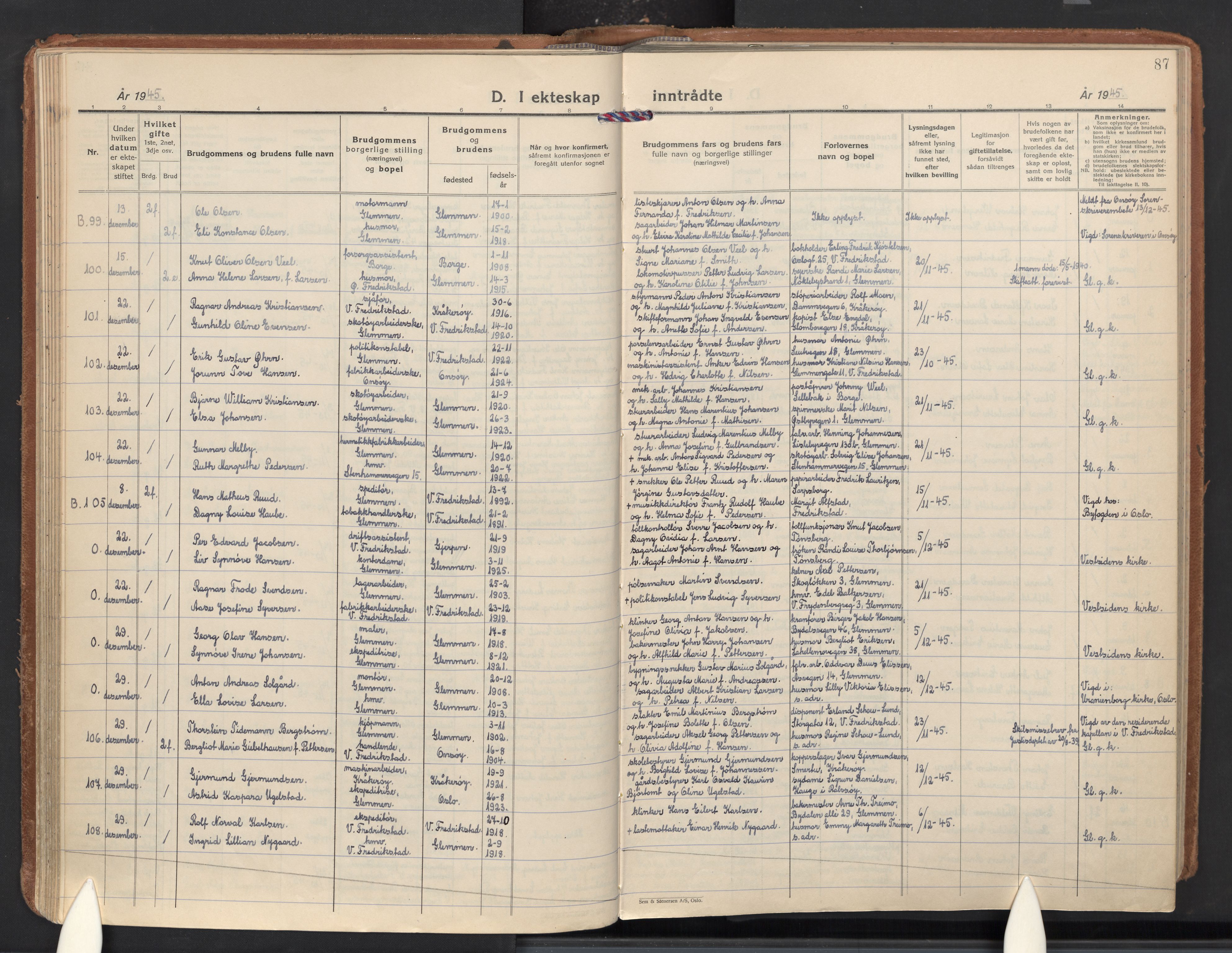 Glemmen prestekontor Kirkebøker, SAO/A-10908/F/Fa/L0020: Parish register (official) no. 20, 1938-1968, p. 87