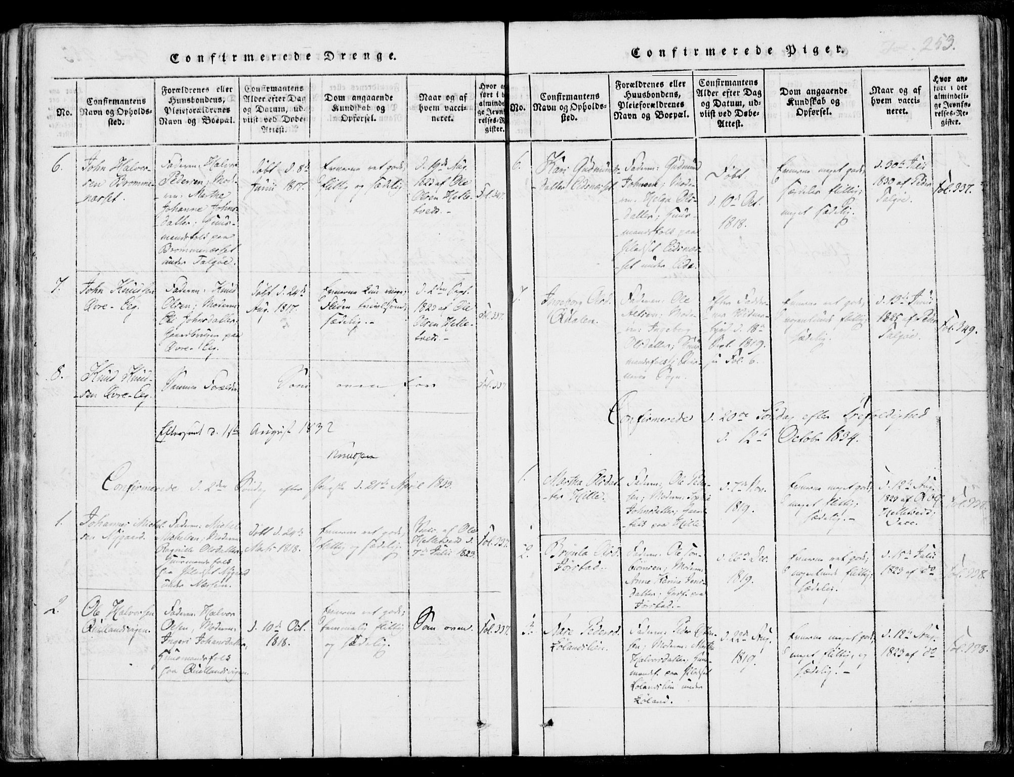 Nedstrand sokneprestkontor, AV/SAST-A-101841/01/IV: Parish register (official) no. A 7, 1816-1870, p. 253