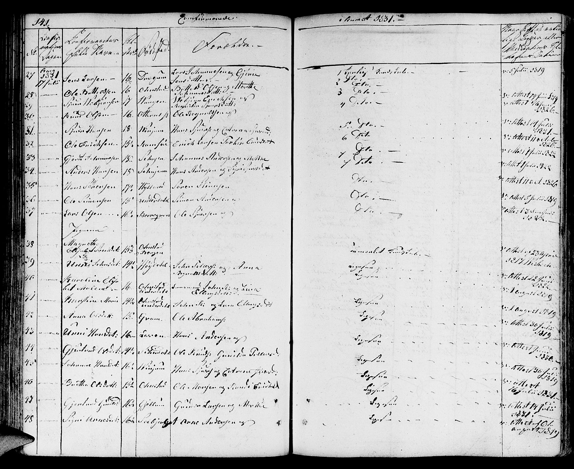 Aurland sokneprestembete, SAB/A-99937/H/Ha/Haa/L0006: Parish register (official) no. A 6, 1821-1859, p. 141
