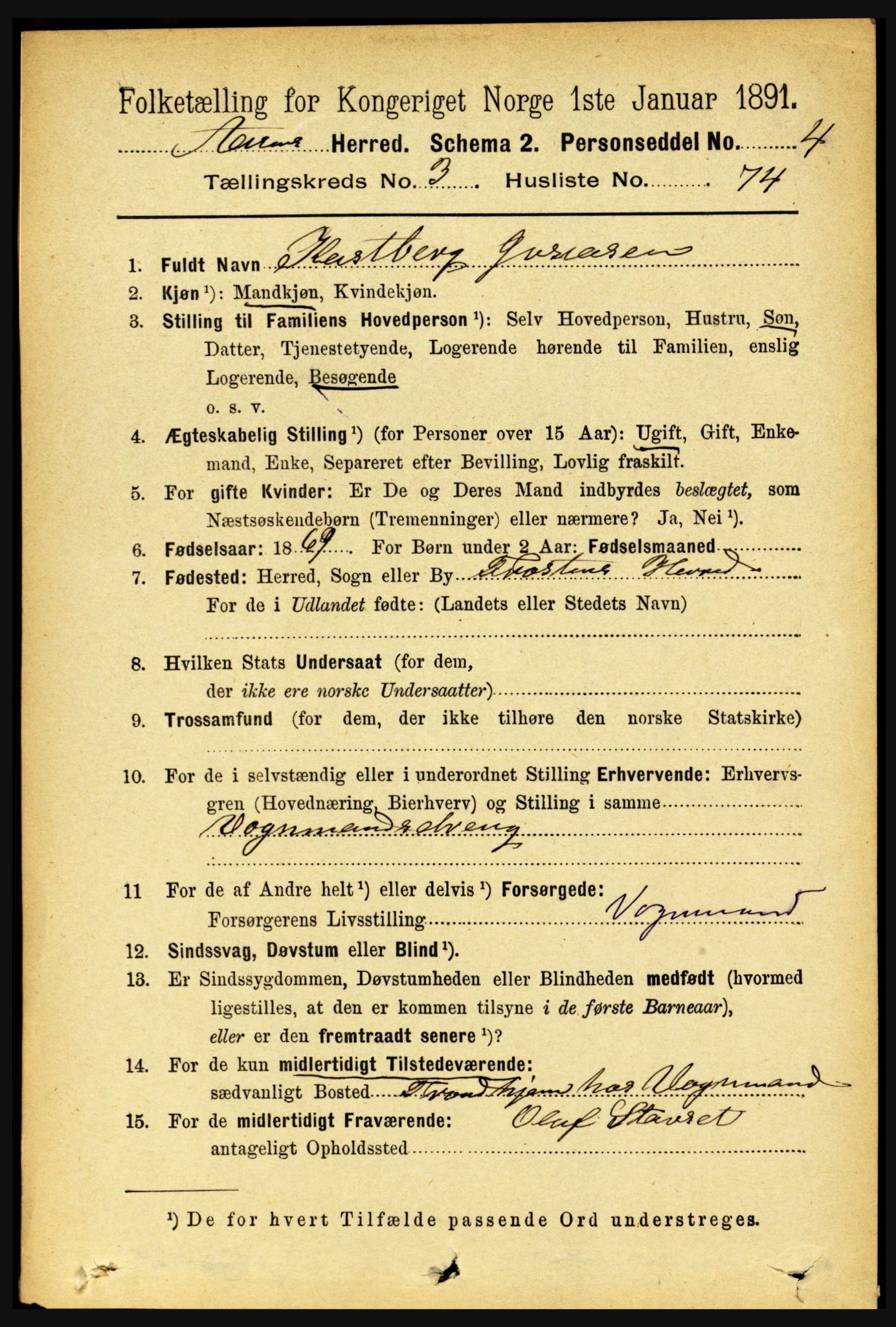 RA, 1891 census for 1716 Åsen, 1891, p. 1330