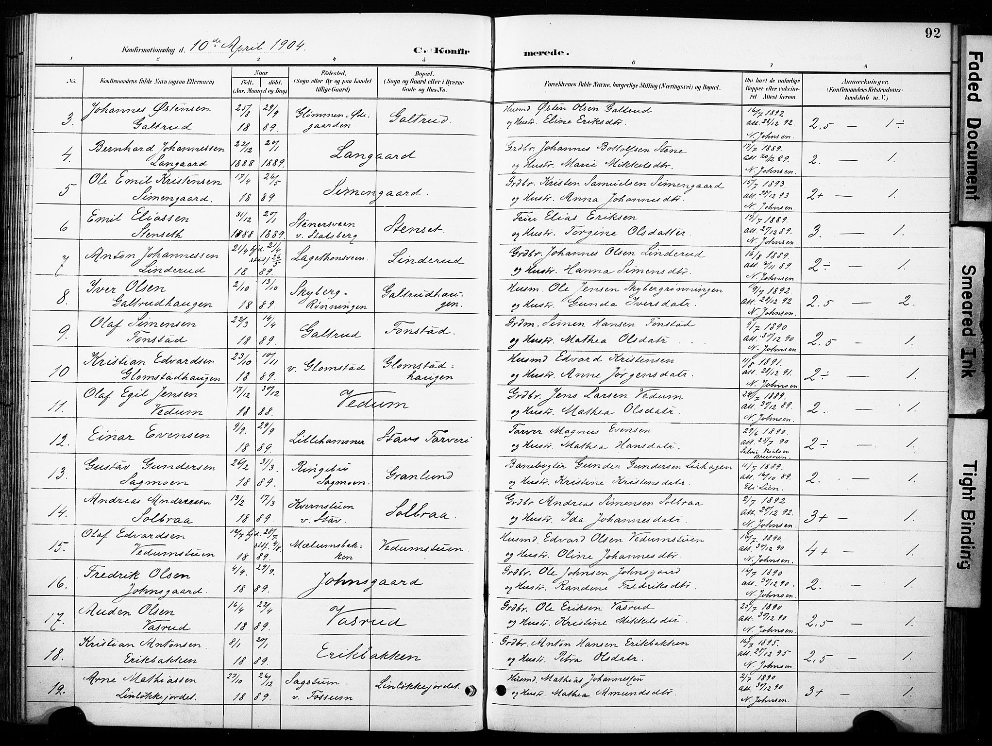 Øyer prestekontor, AV/SAH-PREST-084/H/Ha/Haa/L0011: Parish register (official) no. 11, 1894-1905, p. 92