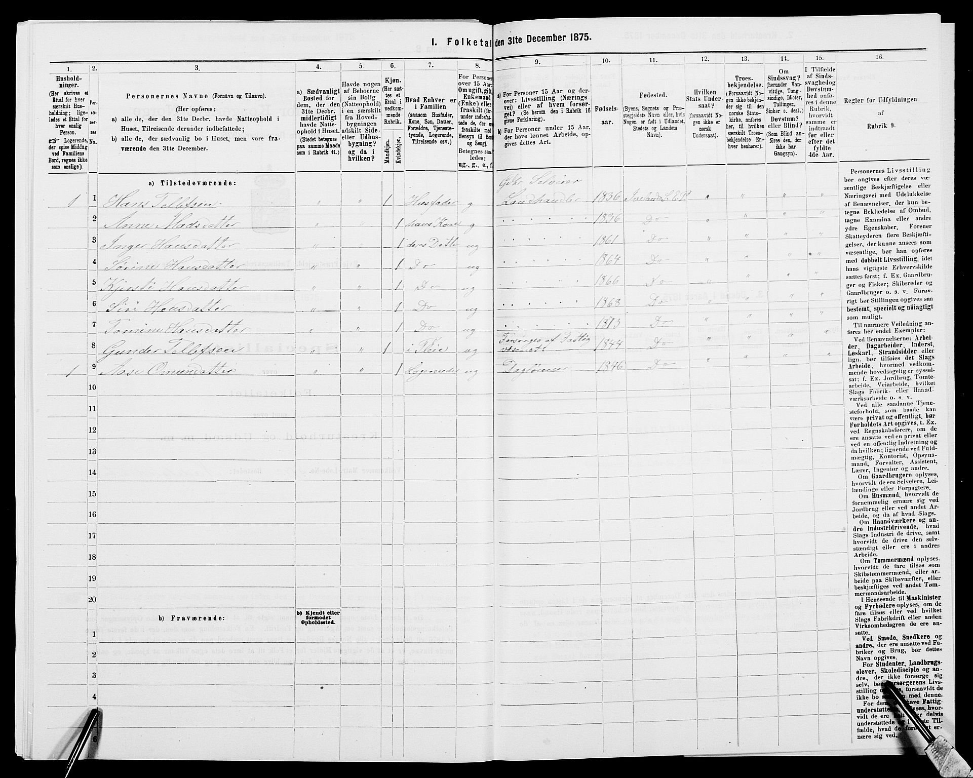 SAK, 1875 census for 0934P Evje, 1875, p. 741