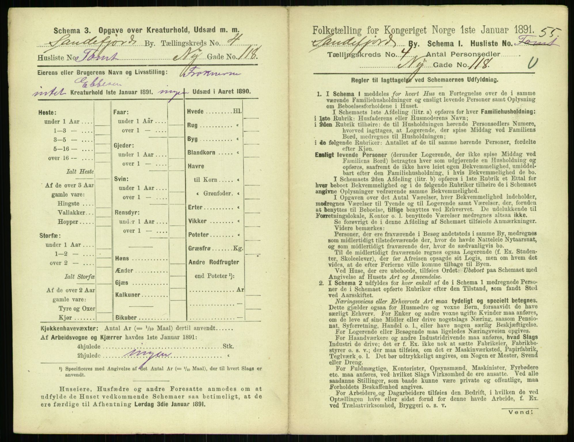 RA, 1891 census for 0706 Sandefjord, 1891, p. 495