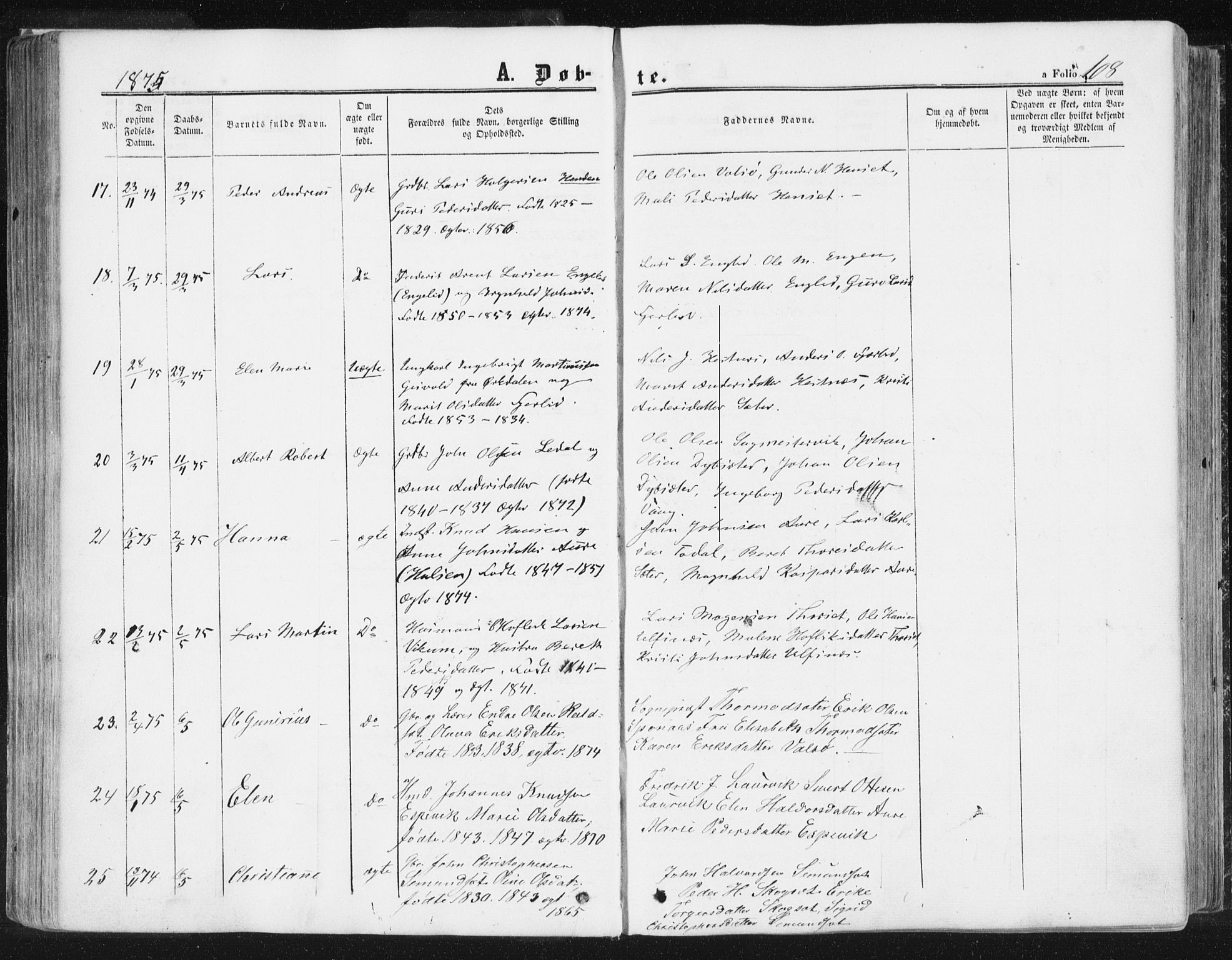 Ministerialprotokoller, klokkerbøker og fødselsregistre - Møre og Romsdal, AV/SAT-A-1454/578/L0905: Parish register (official) no. 578A04, 1859-1877, p. 108