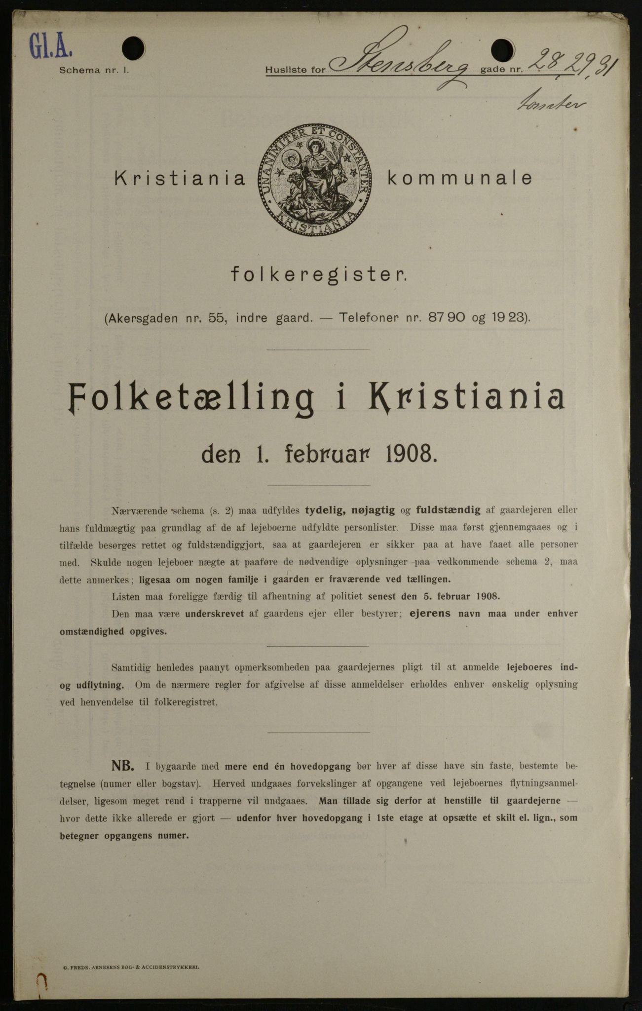 OBA, Municipal Census 1908 for Kristiania, 1908, p. 91478