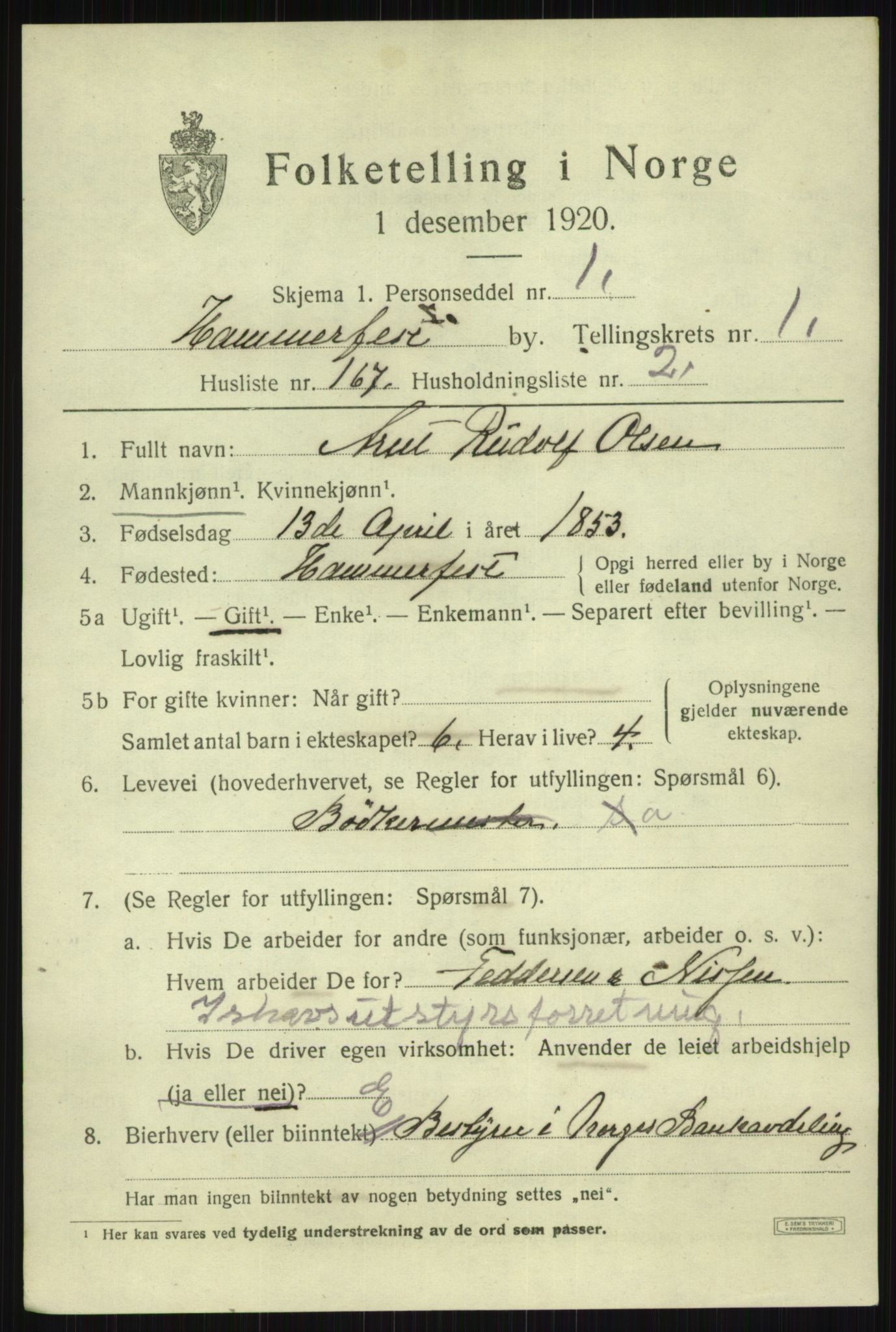 SATØ, 1920 census for Hammerfest, 1920, p. 4787