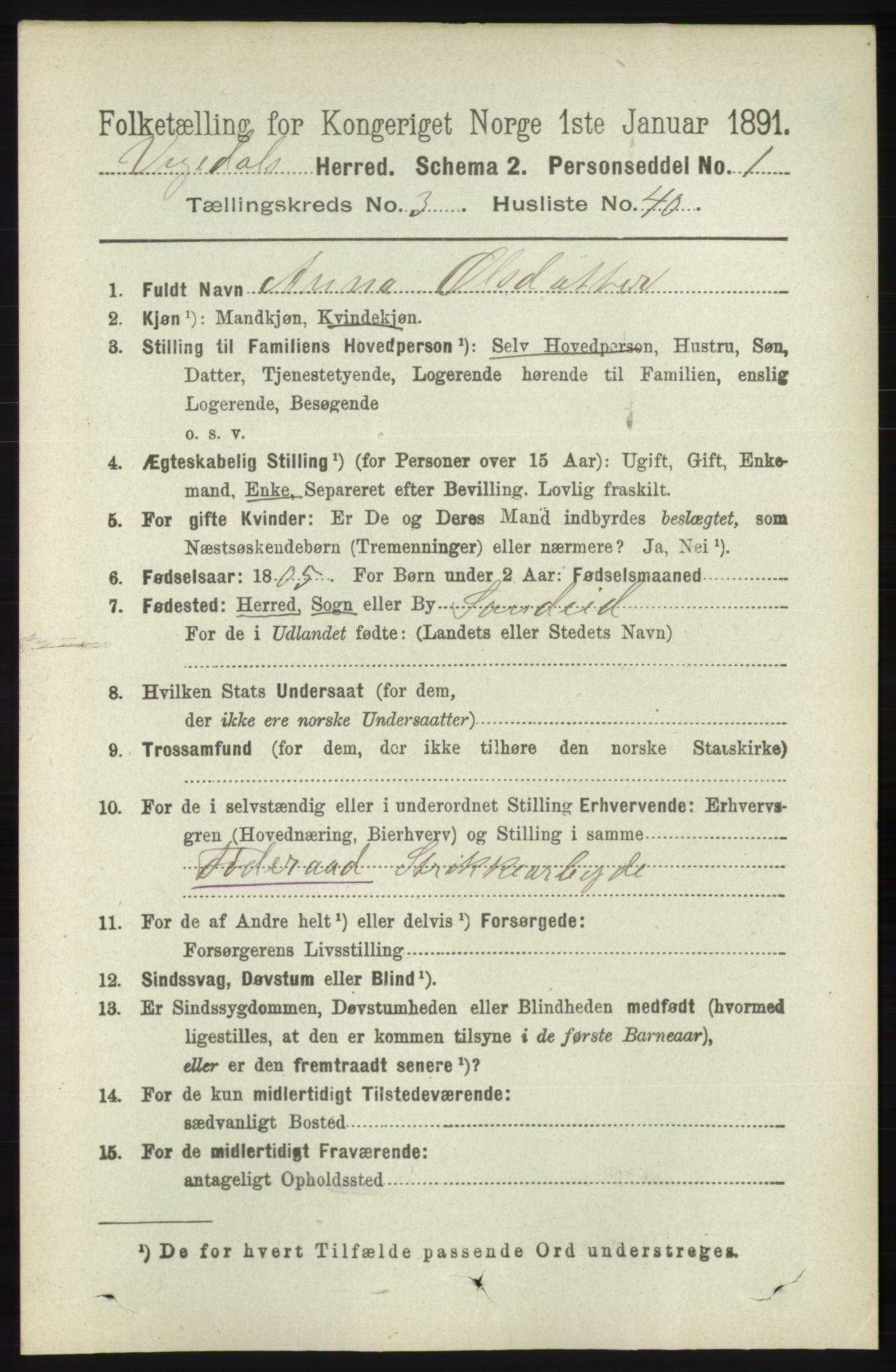 RA, 1891 census for 1157 Vikedal, 1891, p. 877