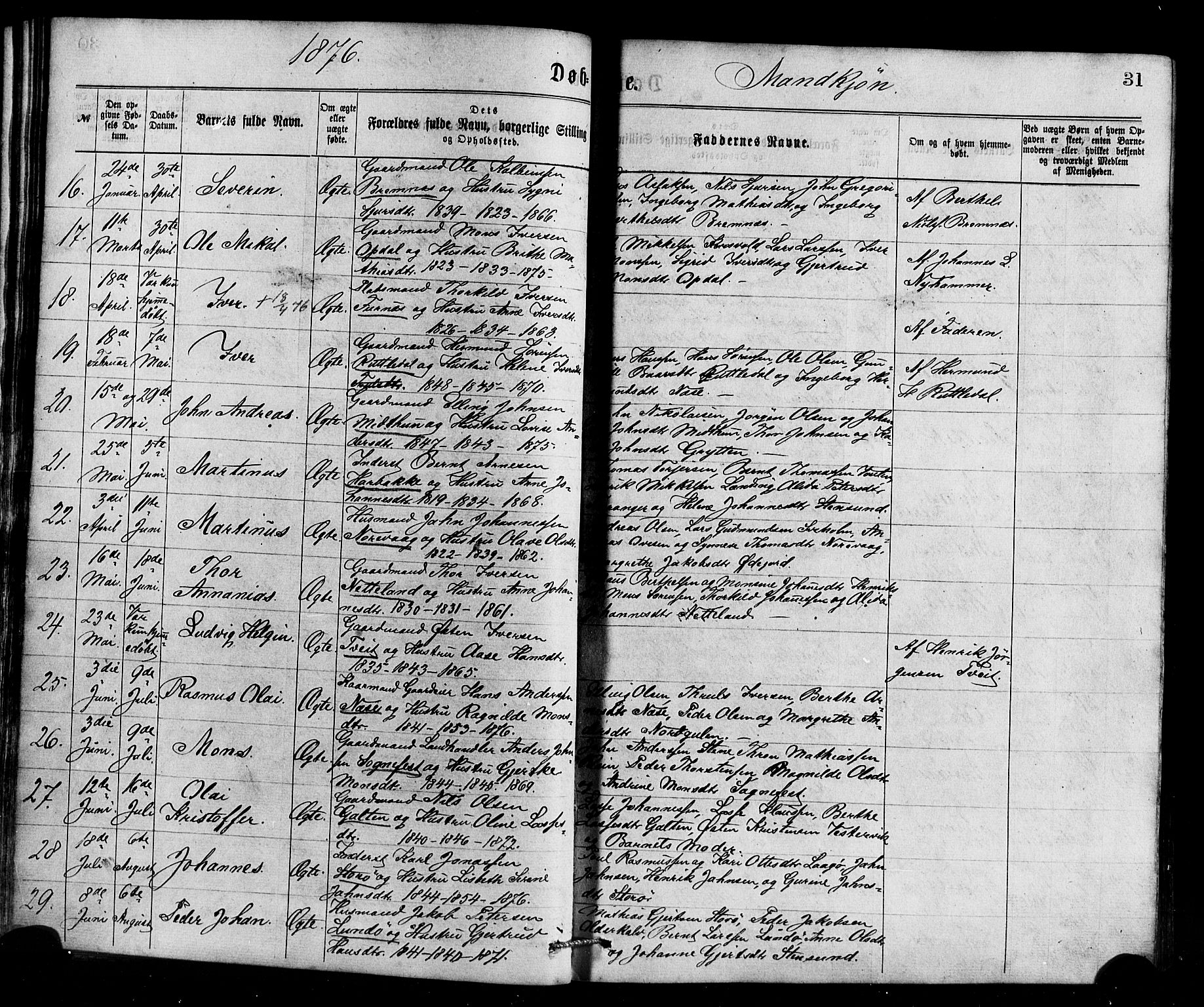Gulen sokneprestembete, AV/SAB-A-80201/H/Haa/Haaa/L0023: Parish register (official) no. A 23, 1870-1880, p. 31