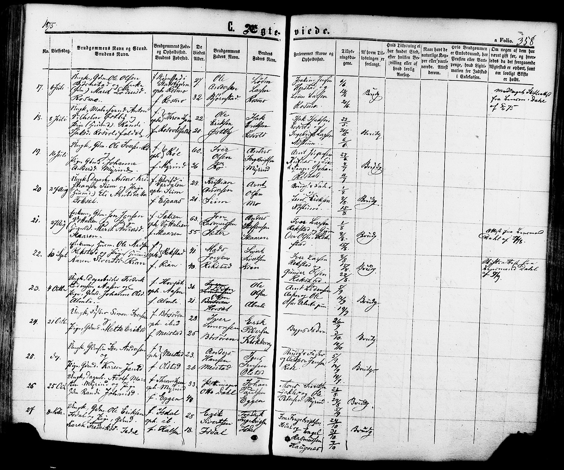 Ministerialprotokoller, klokkerbøker og fødselsregistre - Sør-Trøndelag, SAT/A-1456/665/L0772: Parish register (official) no. 665A07, 1856-1878, p. 358