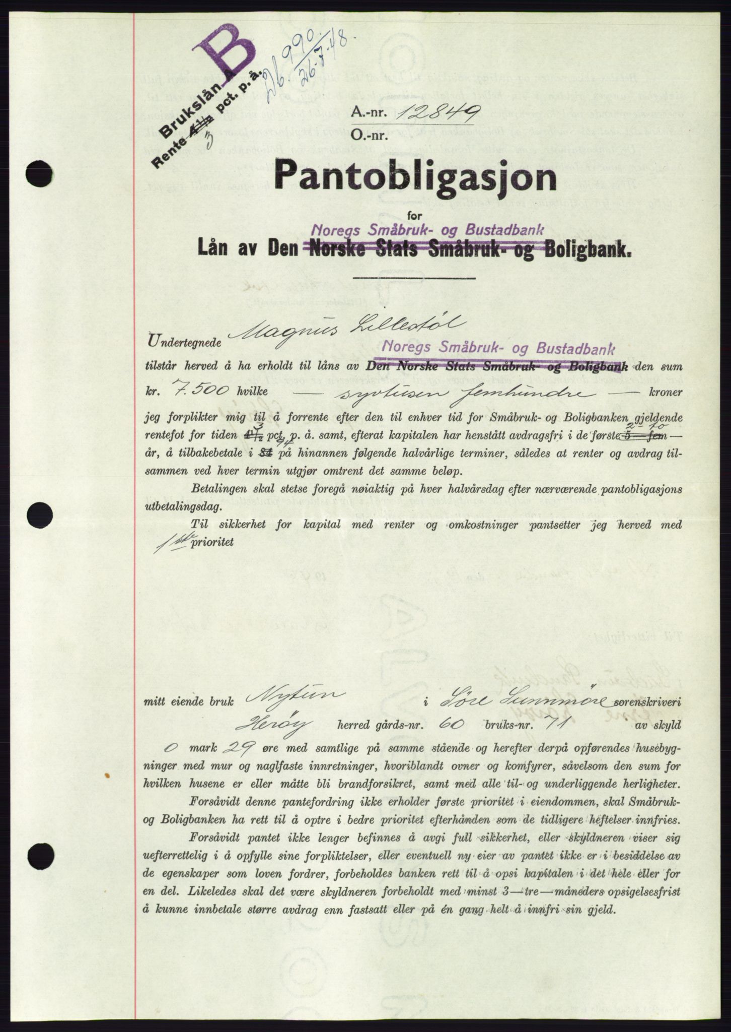 Søre Sunnmøre sorenskriveri, AV/SAT-A-4122/1/2/2C/L0116: Mortgage book no. 4B, 1948-1949, Diary no: : 990/1948